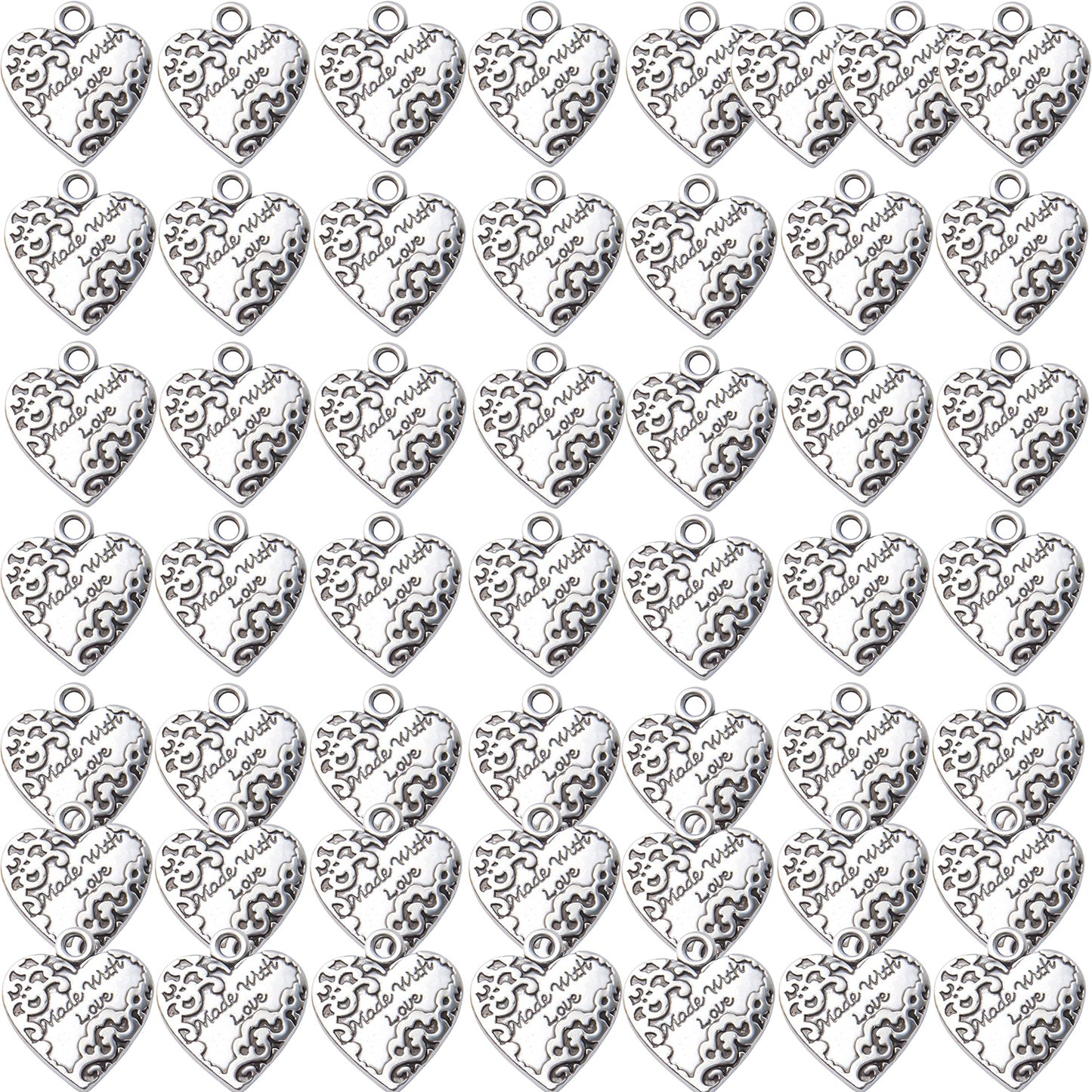 50pcs Heart Shape Made with Love Words Charms,19mm×17mm Alloy Heart Beads Charm Pendant for DIY Jewelry Making Necklace Bracelets Accessories,2 Colors