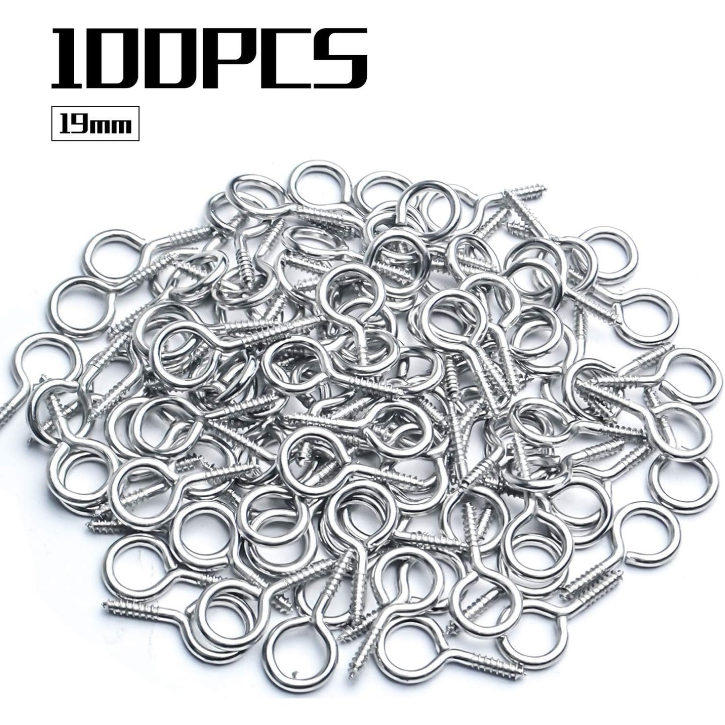 Eye Screw Hooks,100pcs 19x10mm Screw in Eye Hooks Self Tapping Eye Screws Thread Eyebolt for Crafting Jewelry Making Hanging Small Items