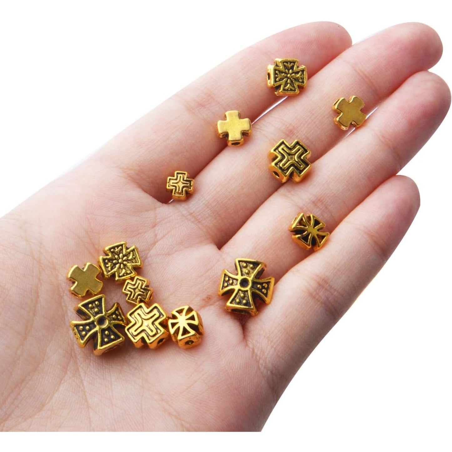 60pcs Antique Gold Cross Spacer Beads Alloy Tibetan Style Cross Charm Beads Jewelry Crosses Spacer Beads for Rosary Bracelet Jewelry Making Supplies, 6 Styles