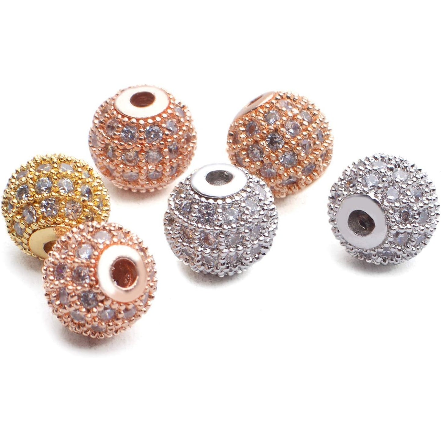 Cubic Zirconia Beads,9Pcs Micro Pave Disco Ball Beads Round Spacer Beads Bracelet Connector Charms Beads for Jewelry Making