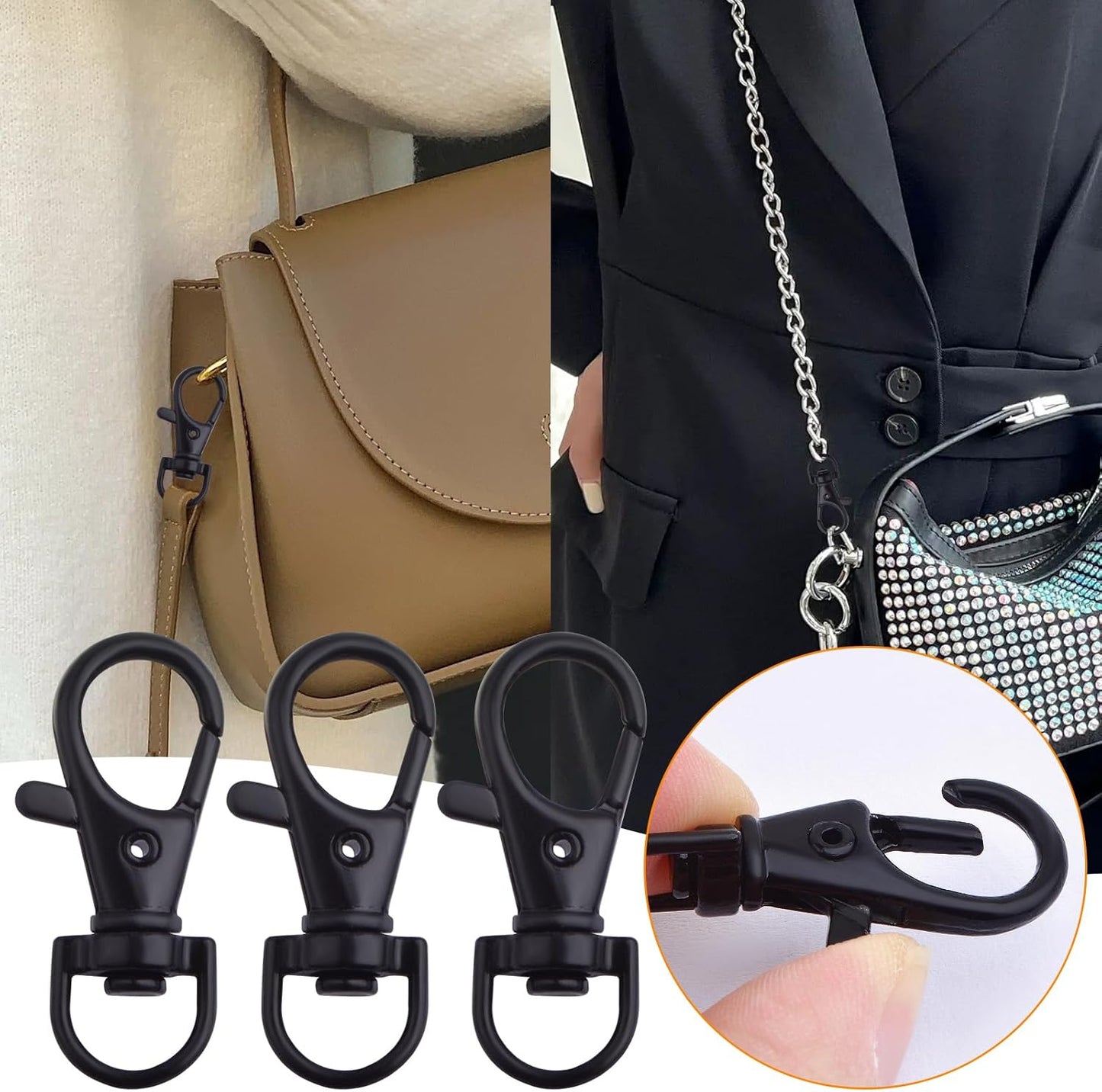 50pcs Alloy Swivel Lanyard Lobster Claw Clasps 360 Degree Swivel Trigger Snap Hooks Keychain Clips for Lanyards Handbag Bag Belting Connector Handmade Sewing Project, Black
