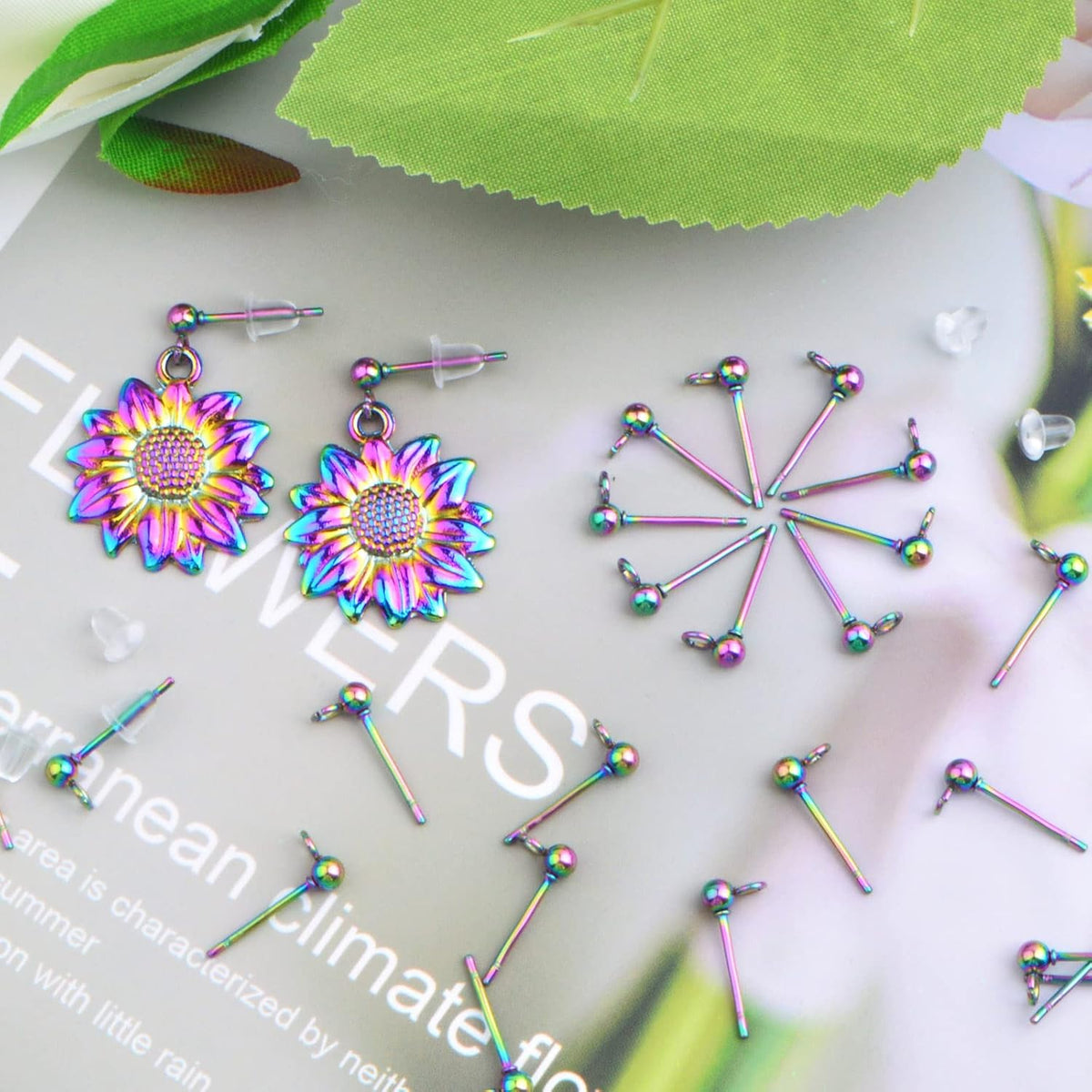 30pcs 3 mm Hypoallergenic Ball Post Earring Studs with Loop Stainless Steel Round Ball Earring Pins and 30pcs Clear Earring Safety Backs for DIY Jewelry Making, Rainbow Color