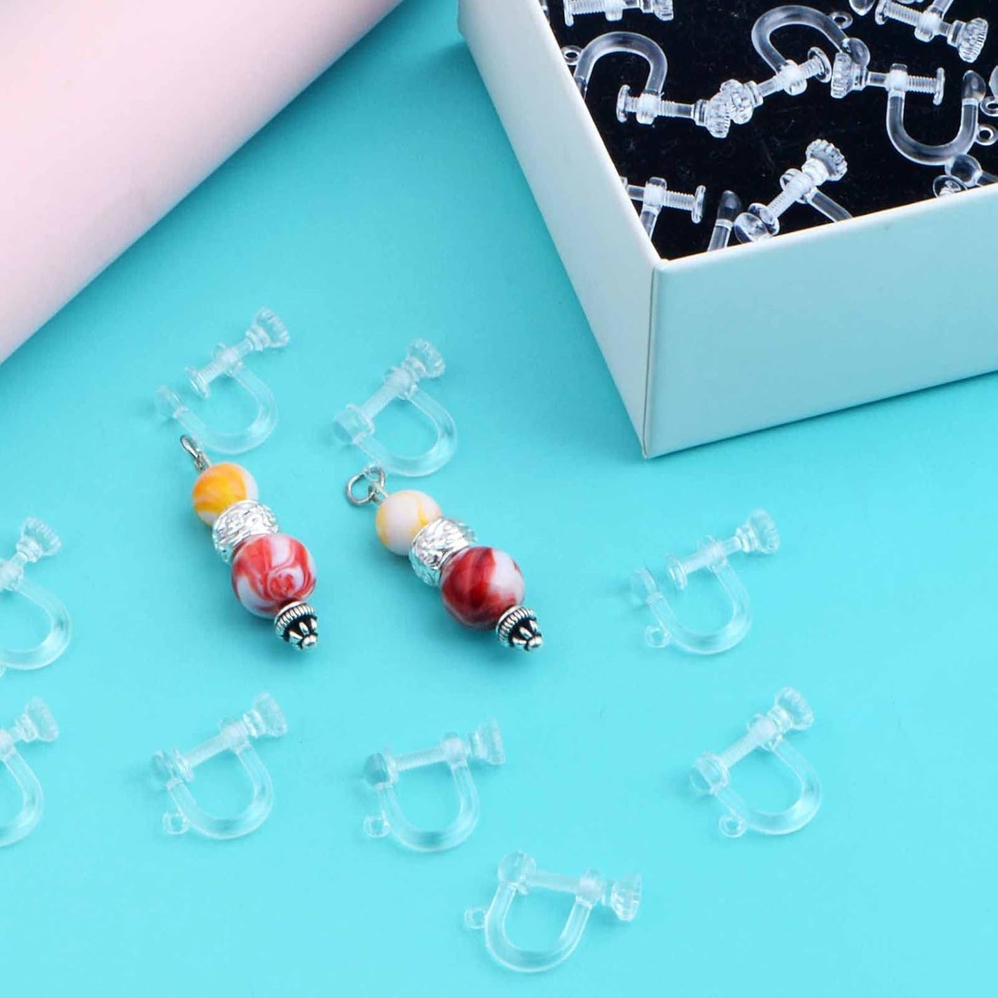 20 Pieces Clear Plastic Clip-on Earring Converters Screw Type Earring Clips Components Earring Findings with Loop for Non Pierced Ears DIY Jewellery Making
