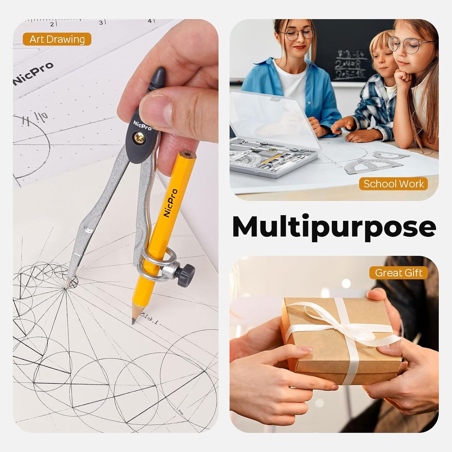 Aylifu 22 PCS Compass Geometry Tools with Case, Drafting Tools Geometry Set with Swing Arm Protractor, Rulers, Metal Compass, Square Set, Mechanical Pencil, Back to School Supplies for Students