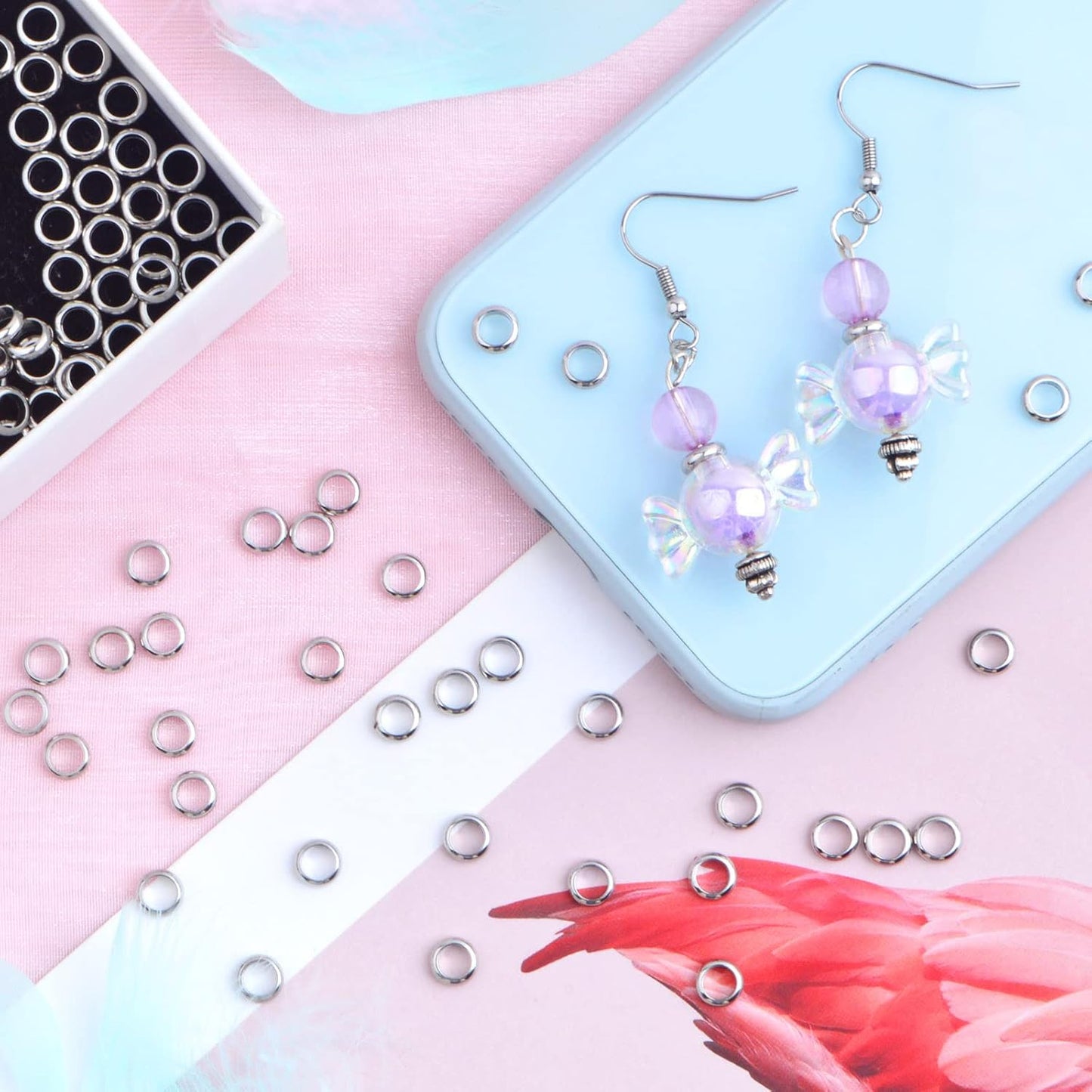 100pcs Stainless Steel Smooth Round Spacer Beads Tibetan European Large Hole Rondelle Spacer Beads Accessories for DIY Necklace Bracelet Jewelry Making Supplies, Hole: 4 mm