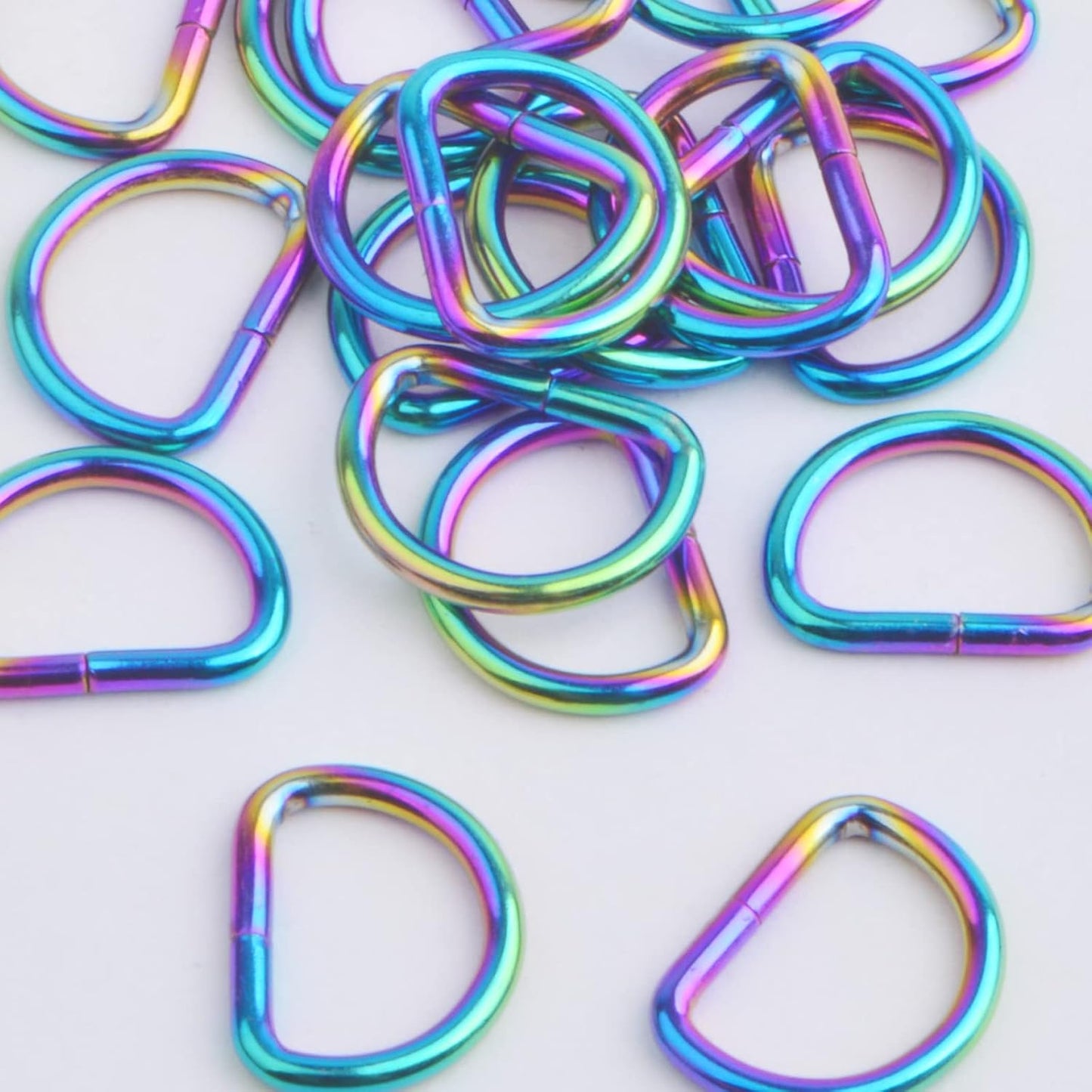 20pcs 10mm Metal Semi-Circular D Rings Multipurpose Half Round D-shaped Rings Buckle Clips DIY Accessories for Bags Purse Backpack Belt Clothing Sewing, Rainbow Color