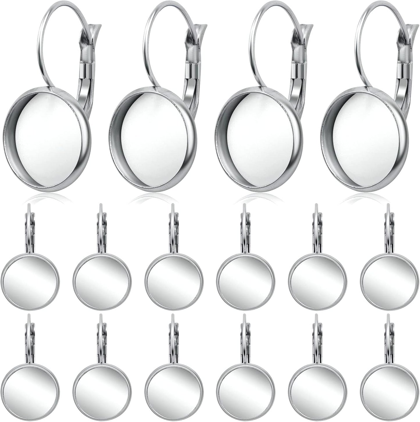 Hook Earring Cabochon Settings, 20 Pieces Lever Back Hook Earrings with Flat Round Tray Blank Cabochon Setting Ear Wires for Earring Designs(12 mm)