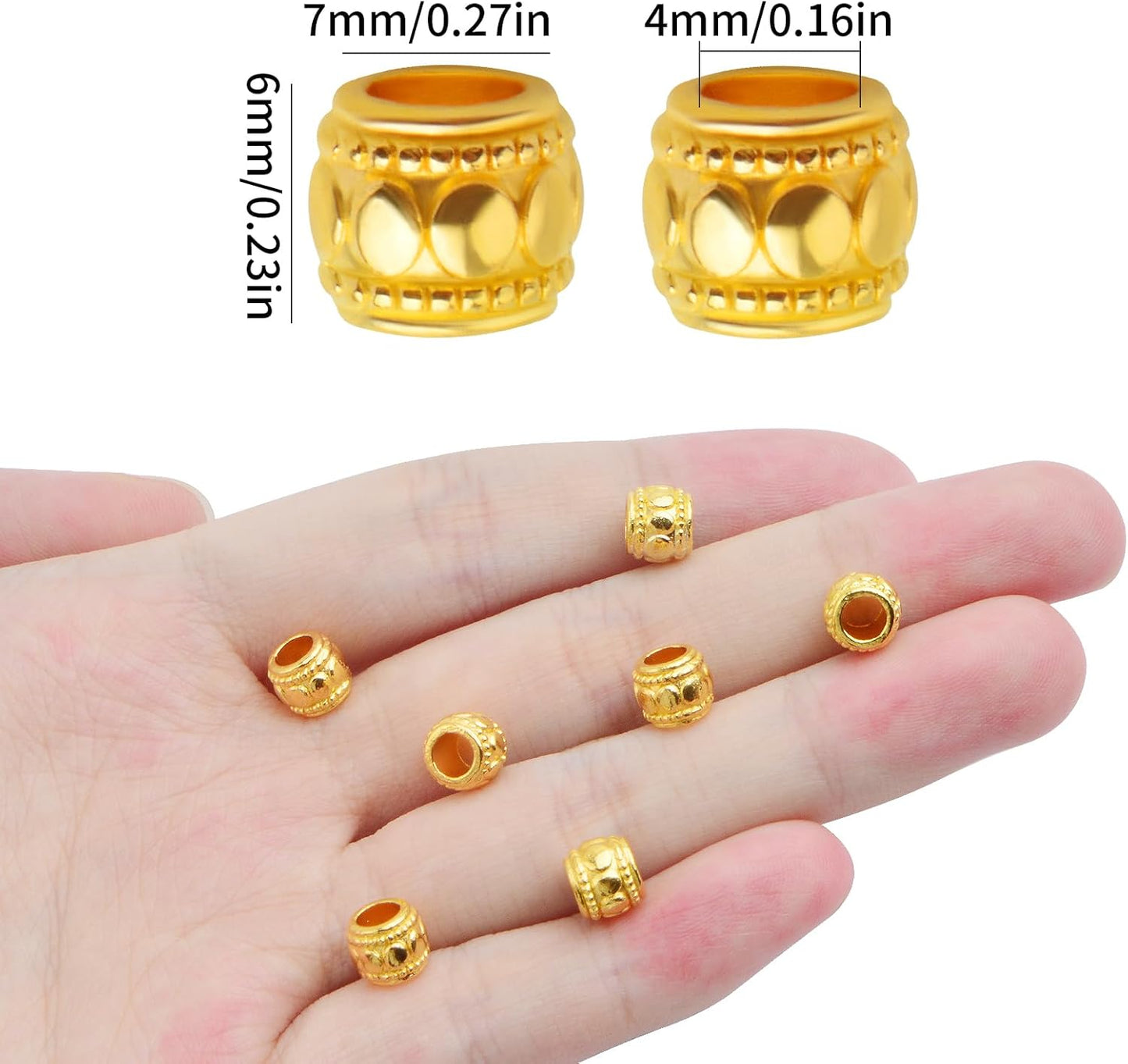 100pcs European Large Hole Round Spacer Beads Alloy Tube Column Loose Beads Bulk Metal Spacers Handmade Accessories for DIY Bracelet Jewelry Making Supplies Decor, Bright Golden