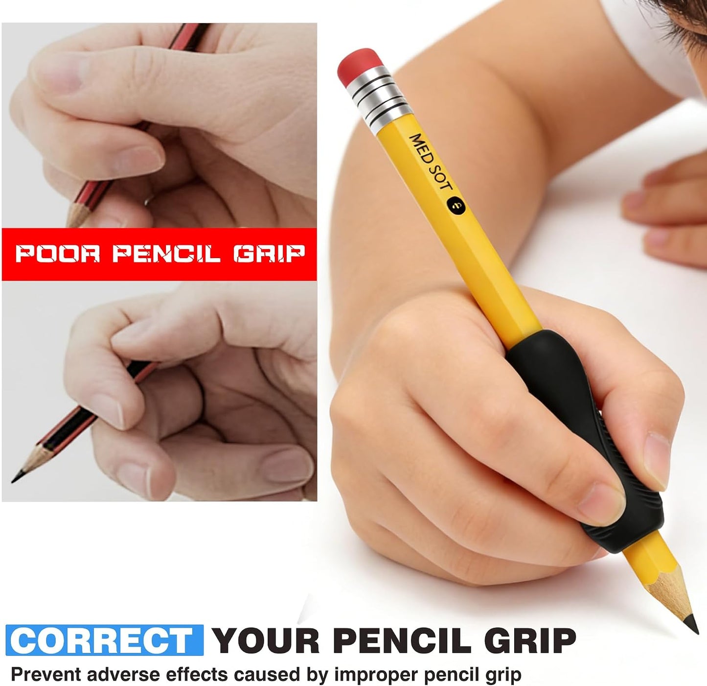 Aylifu 6 Pack Ergonomic Pencil Grips,Triangular Design with Finger Grooves for Children &Arthritis,Soft Non-Slip Silicone,Corrects Grip Position for Writing and Drawing,Left & Right Handed,Black