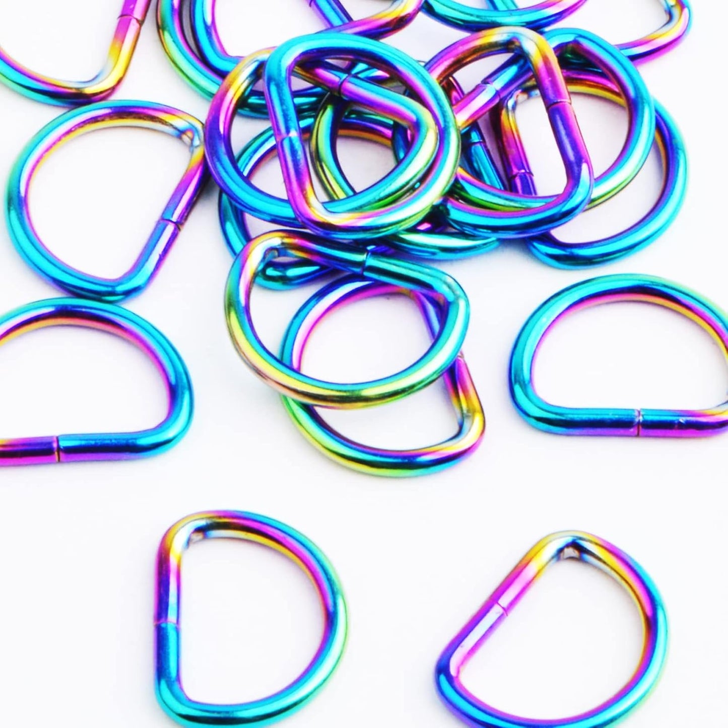 20pcs 1/2inch Metal Semi-Circular D Rings Multipurpose Half Round D-shaped Rings Buckle Clips DIY Accessories for Bags Purse Backpack Belt Clothing Sewing, Rainbow Color
