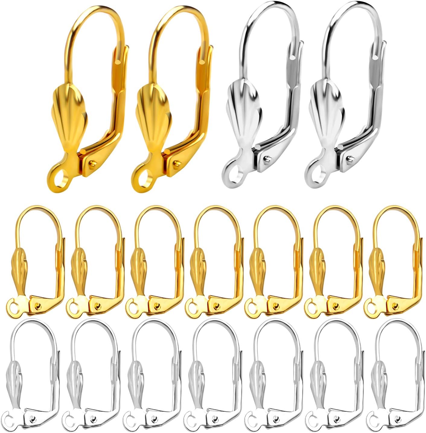 Hypoallergenic Earring Hooks, 100pcs Brass Leverback Shell Earrings French Hook Ear Wire with Open Loop for Jewelry Making, 2 Colors