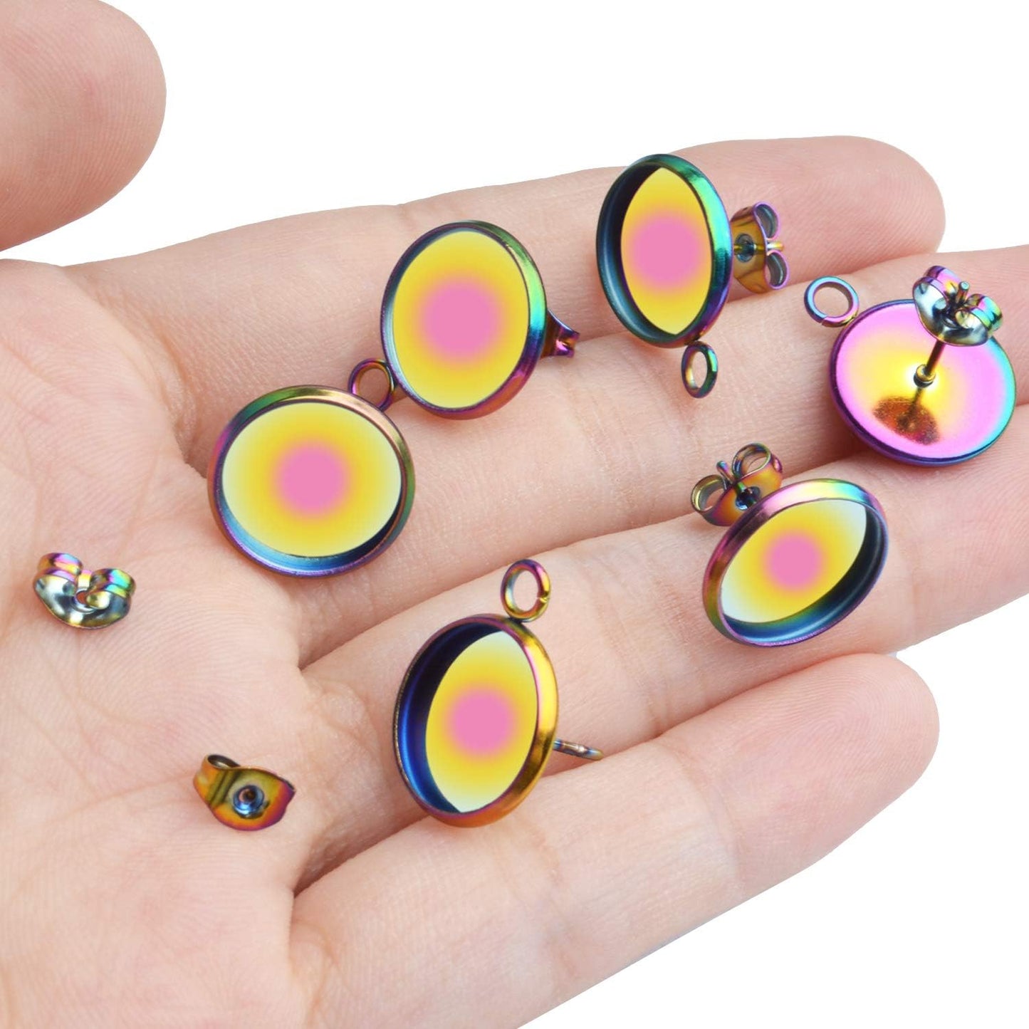 Stud Earring Findings,20Pcs 12mm Inner Diameter Stainless Steel Stud Earring Bezel Trays Blank Cabochon Settings with 20Pcs Butterfly Earring Backs for DIY Jewelry Making