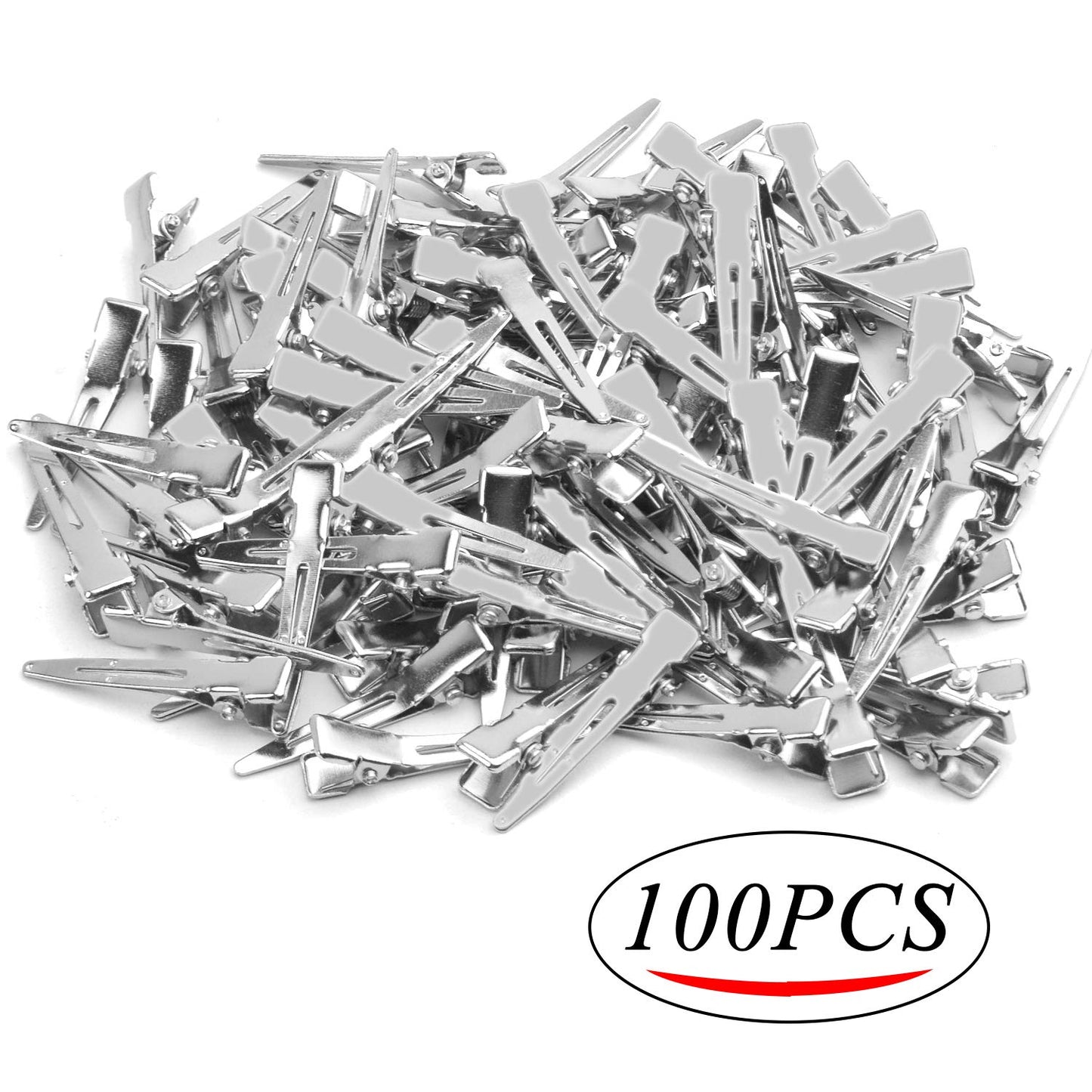 100pcs 3.5cm Silver Single Prong Clips Duckbill Clips Setting Section Hair Pins for Hair Extensions Styling Crafting