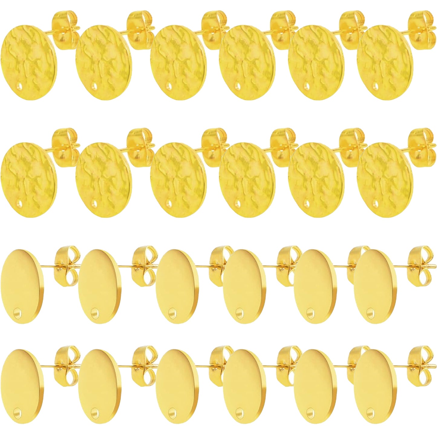 24pcs 12 mm 2 Styles Stainless Steel Earring Posts with Loop Blank Flat Round Stud Earrings and 24pcs Butterfly Earring Backs for DIY Jewelry Making Findings, 2 Colors