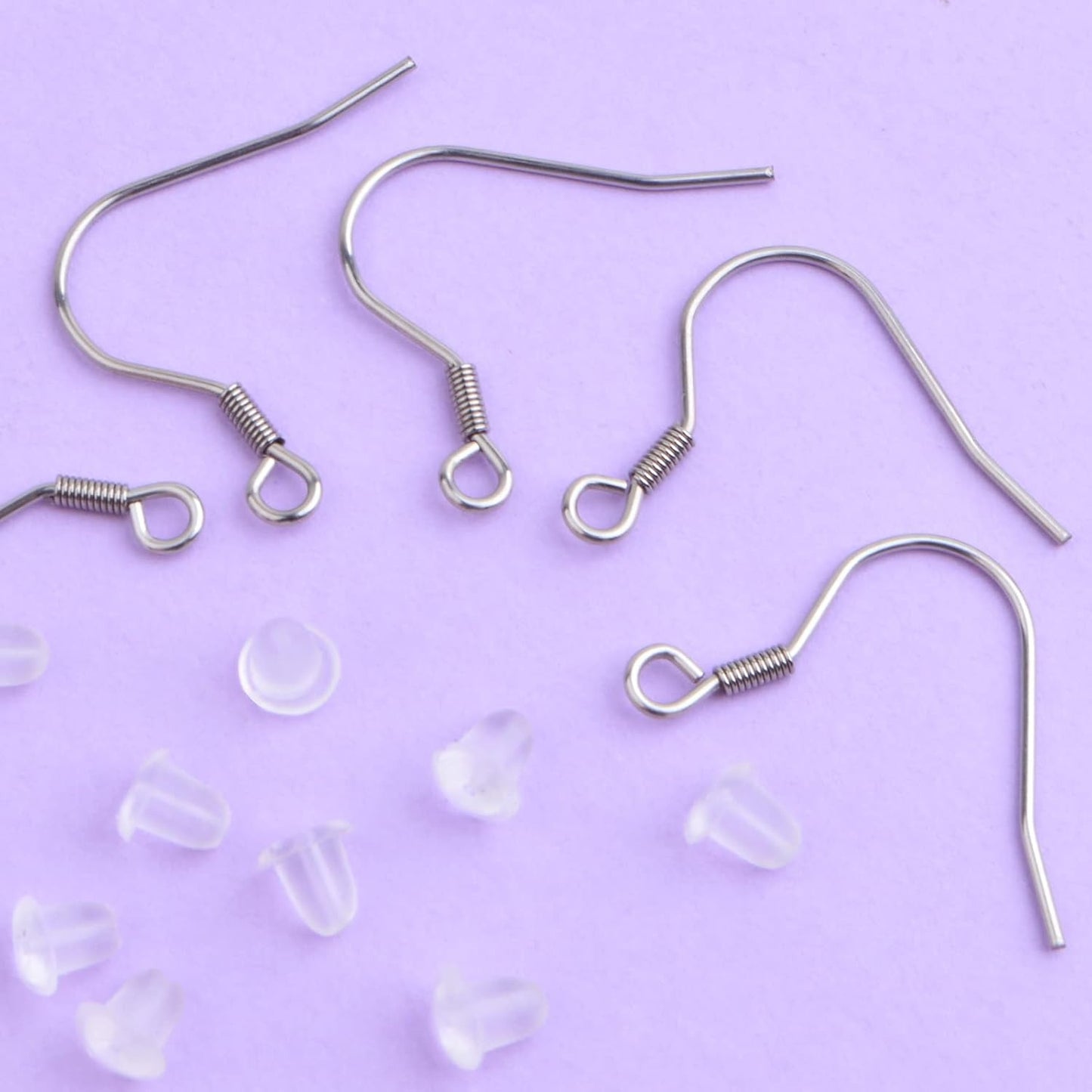 50pcs Stainless Steel Earring Hooks Hypoallergenic French Ear Wire Fish Hooks with 50pcs Clear Silicone Earring Backs for DIY Dangle Earrings Jewelry Making Decor