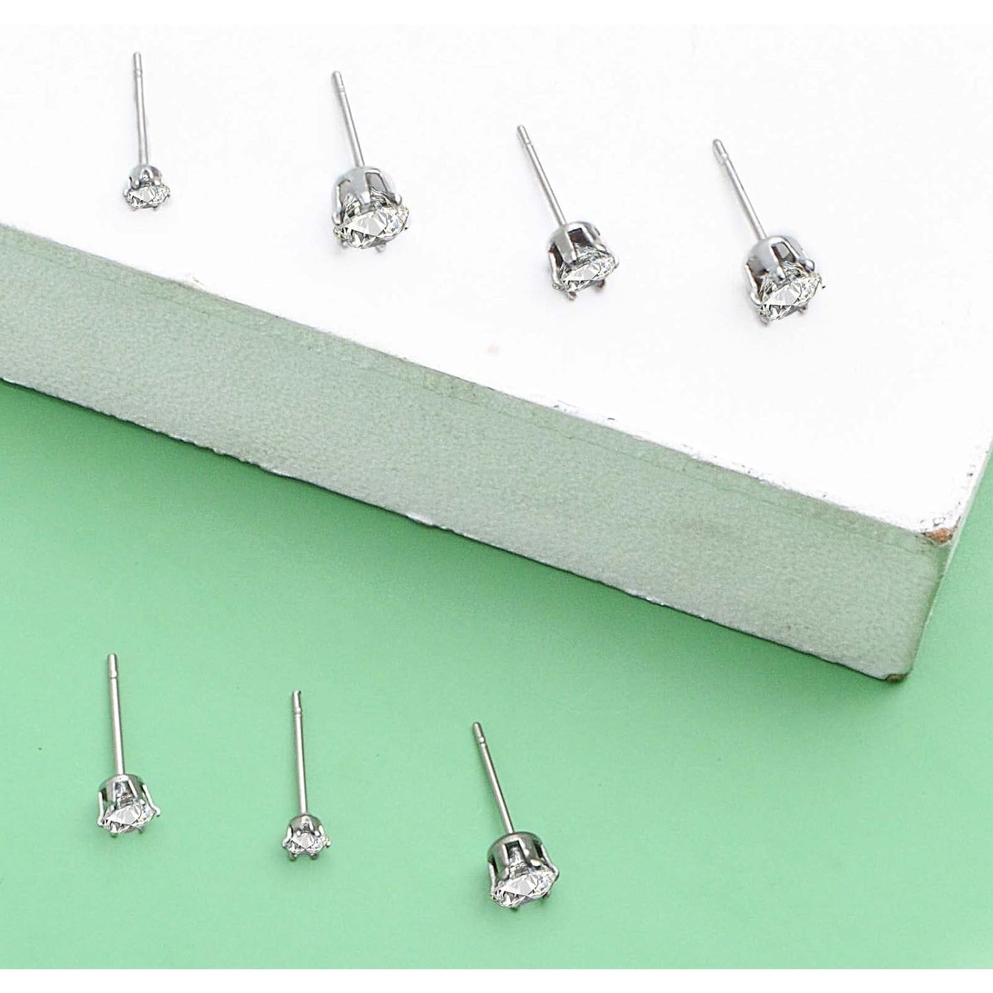 40pcs Stainless Steel Earring Posts Hypoallergenic Crown Piercing Earring Studs and 40pcs Clear Bullet Earring Backs for Women Girls DIY Dangle Jewelry Making, 4 Sizes