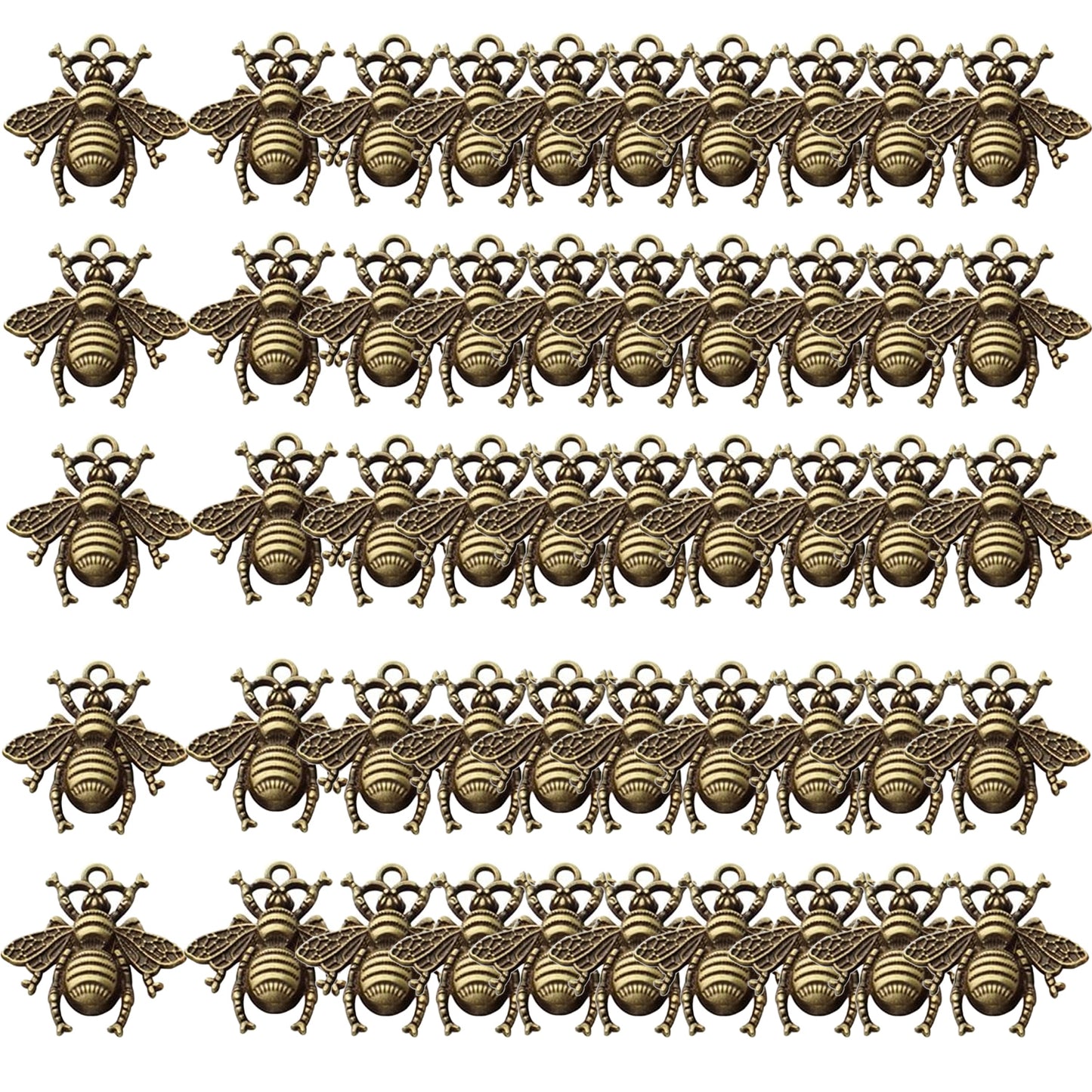 50pcs Alloy Bee Charms Honeybee Charm Pendants Insect Pendant for DIY Jewelry Craft Making Accessory,21mm×20mm,5 Colors
