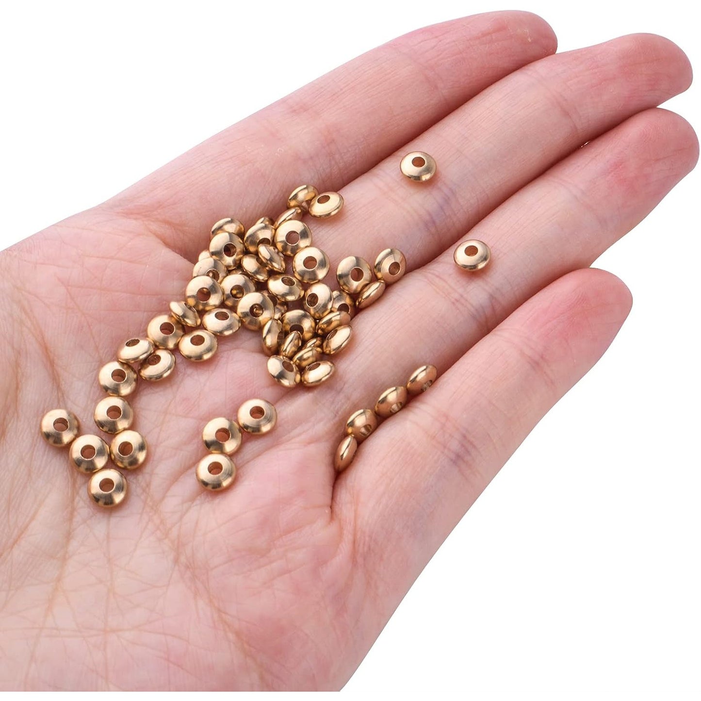 Brass Spacer Beads, 200pcs Gold Round Spacers Beads Flat Rondelle Spacer Beads Abacus Beads Loose Bead Spacer for Jewelry DIY Bracelet Necklace Making Accessory