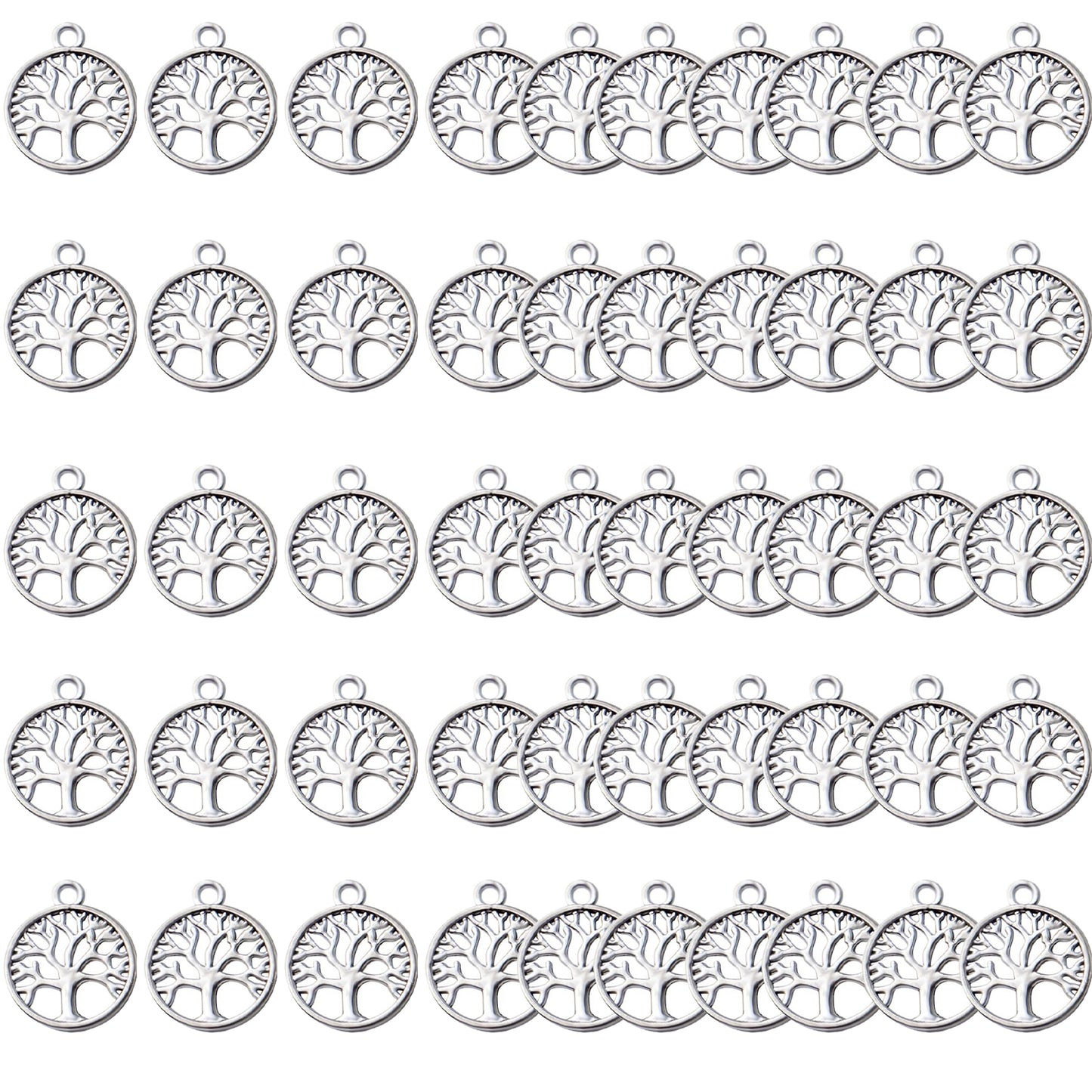 50pcs Tree of Life Charms Pendants Alloy Tree Bead Charm Craft Supplies for Bracelet Necklace Jewelry Making Findings Accessory,5 Colors