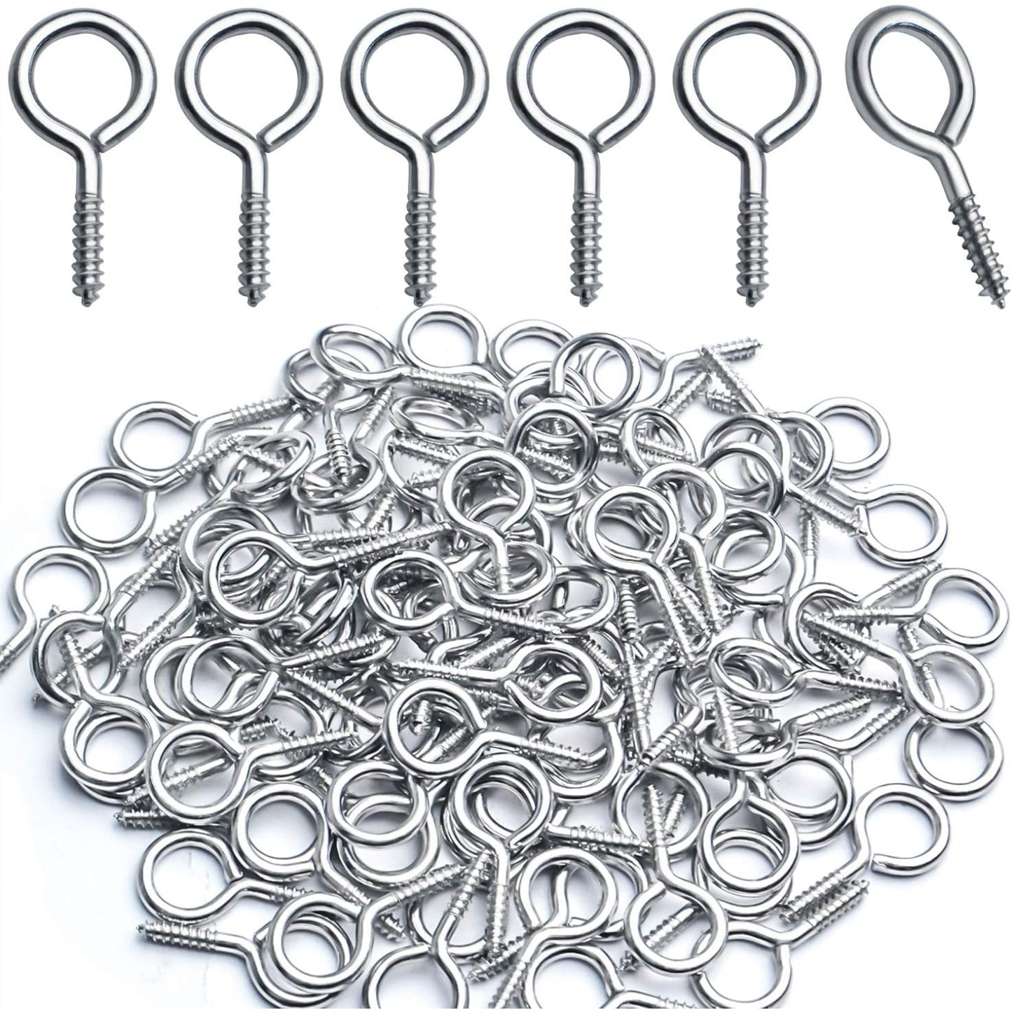 Eye Screw Hooks,100pcs 19x10mm Screw in Eye Hooks Self Tapping Eye Screws Thread Eyebolt for Crafting Jewelry Making Hanging Small Items