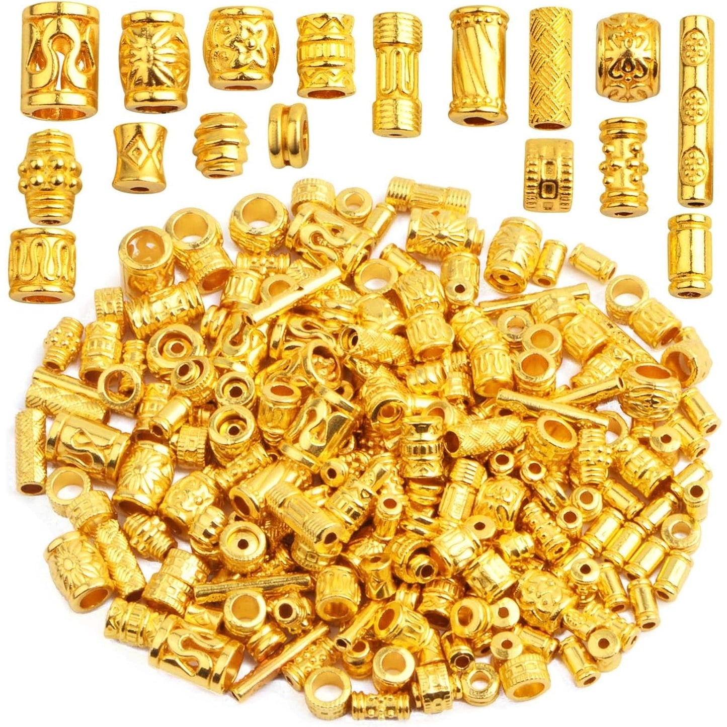 100 Gram Assorted Styles Column Spacer Beads Alloy Barrel Tube Loose Spacer Beads Jewelry Findings Accessories for DIY Bracelet Necklace Craft Supplies, Bright Golden