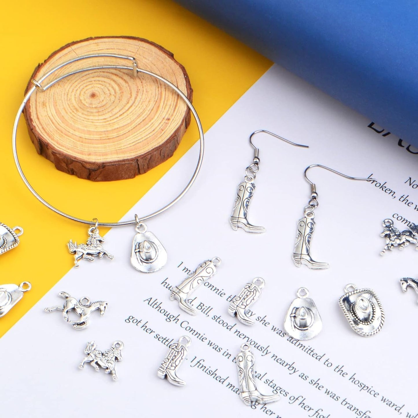 60pcs Antique Silver Western Cowboy Pendant Charms Alloy Mixed Western Horse Boot Hat Dangle Pendants for DIY Bracelet Necklace Jewelry Making Father's Day Gift, 6 Styles