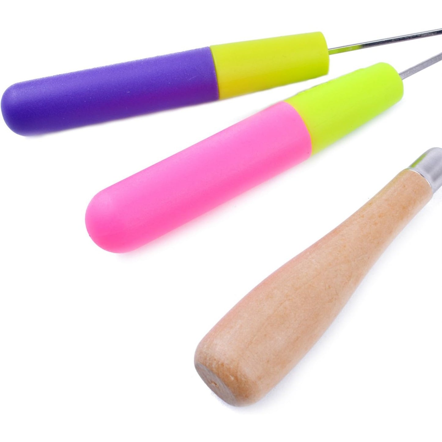 BronaGrand Wooden Bent Latch Hook Tool and Plastic Latch Hook Crochet Needle, Set of 3