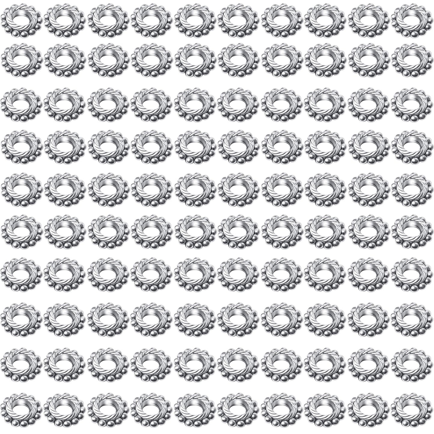 100pcs Alloy 8mm Spacer Beads - Jewelry Spacer Beads with A Box for DIY Bracelet Making (Antique Silver and Antique Gold)