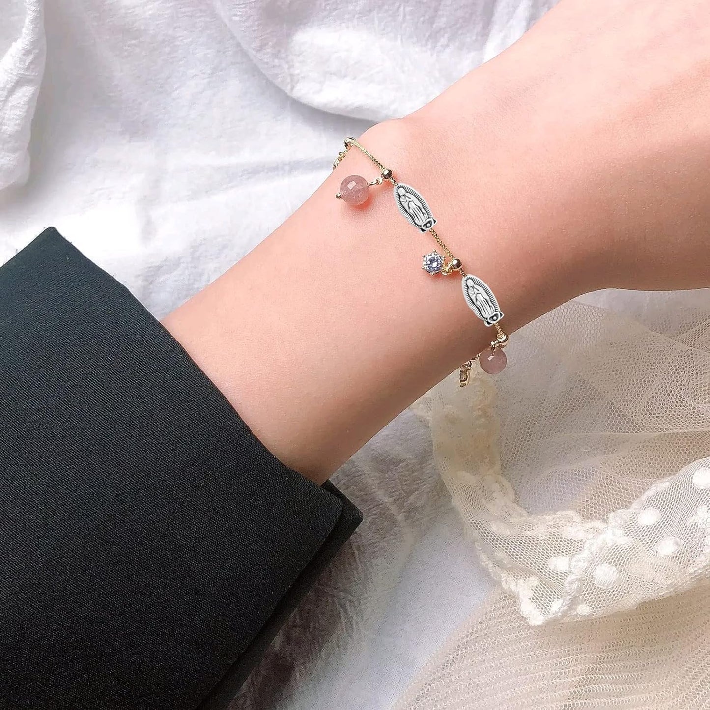 100pcs Antique Silver Religious Jesus Beads Alloy Virgin Mary Our Lady Rosary Spacer Beads Double-Sided Loose Beads for DIY DIY Rosary Bracelet Necklace Jewelry Making