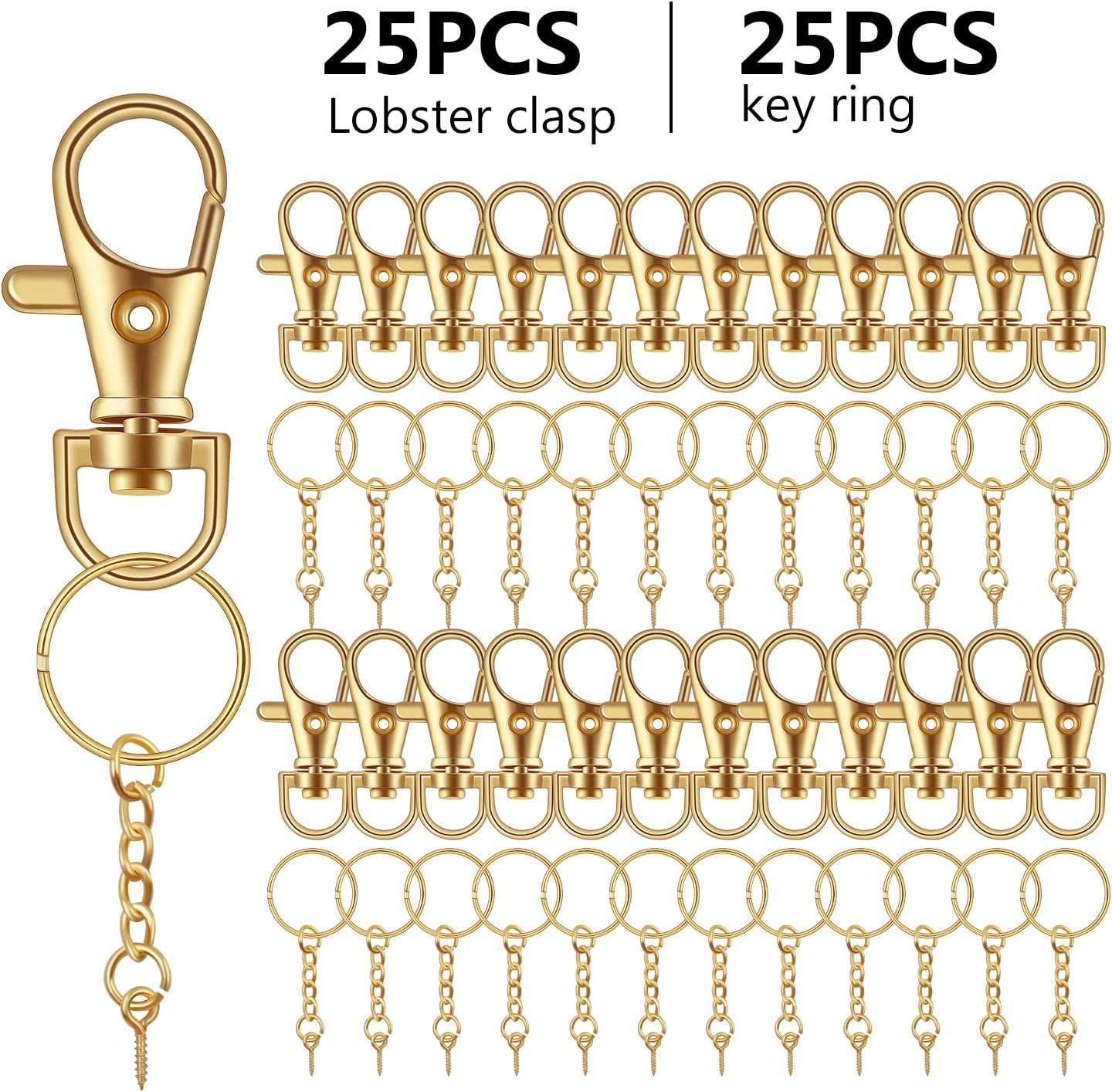 50 Pieces Metal Swivel Clasps Lanyard Snap Hook Lobster Claw Clasp and Key Rings Keychain with 11mm Screw Eye Pins