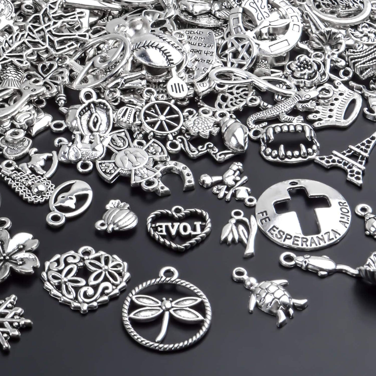 Vintage Charms Bulk,300pcs Mixed Antique Charms Tibetan Silver Pendants for Necklace Bracelet Jewelry Making and Crafting