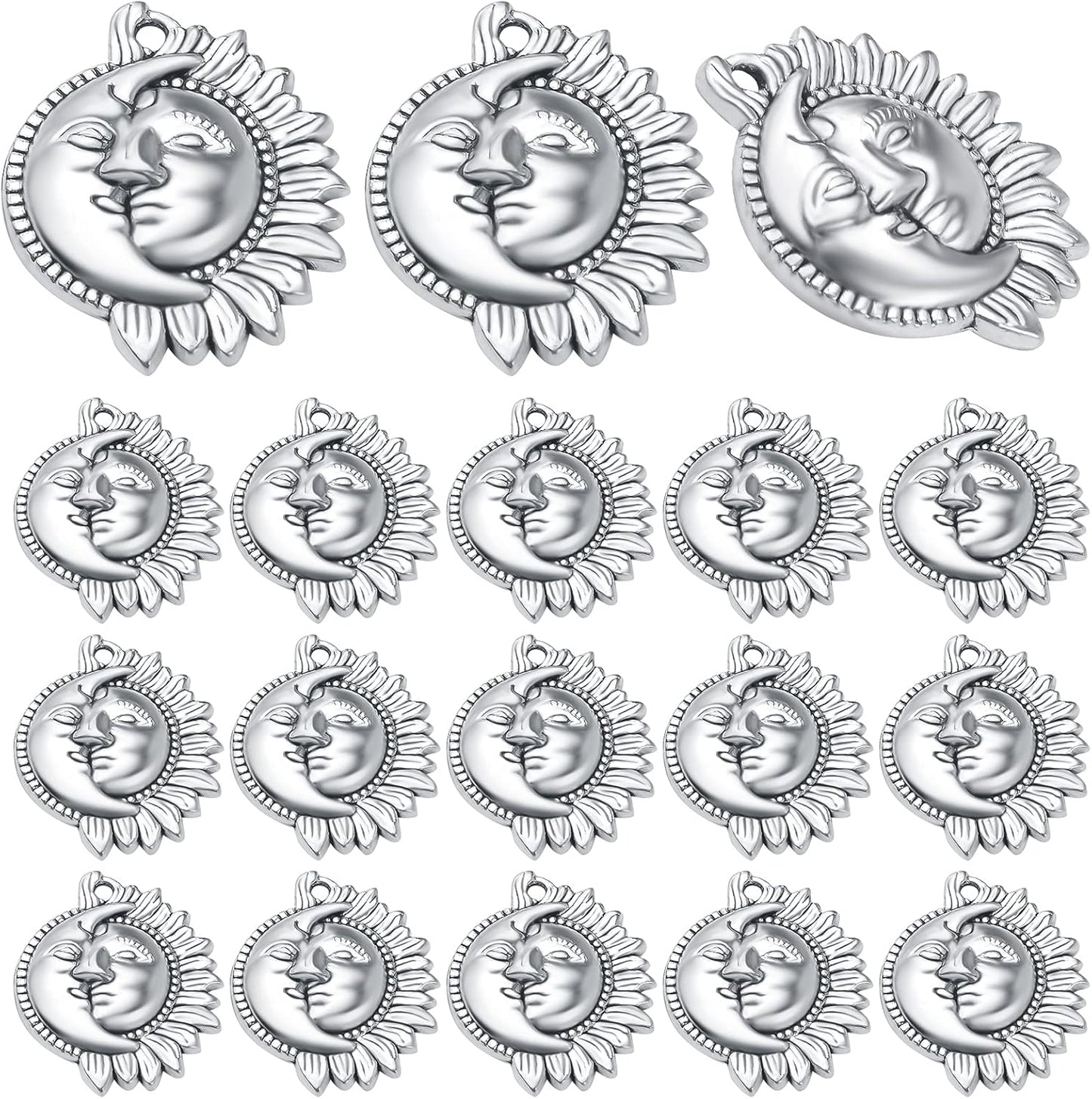 50pcs Sun and Moon Charms Pendants Alloy Sun Smile Celestial Craft Supplies for Necklace Bracelet DIY Jewelry Making Accessories