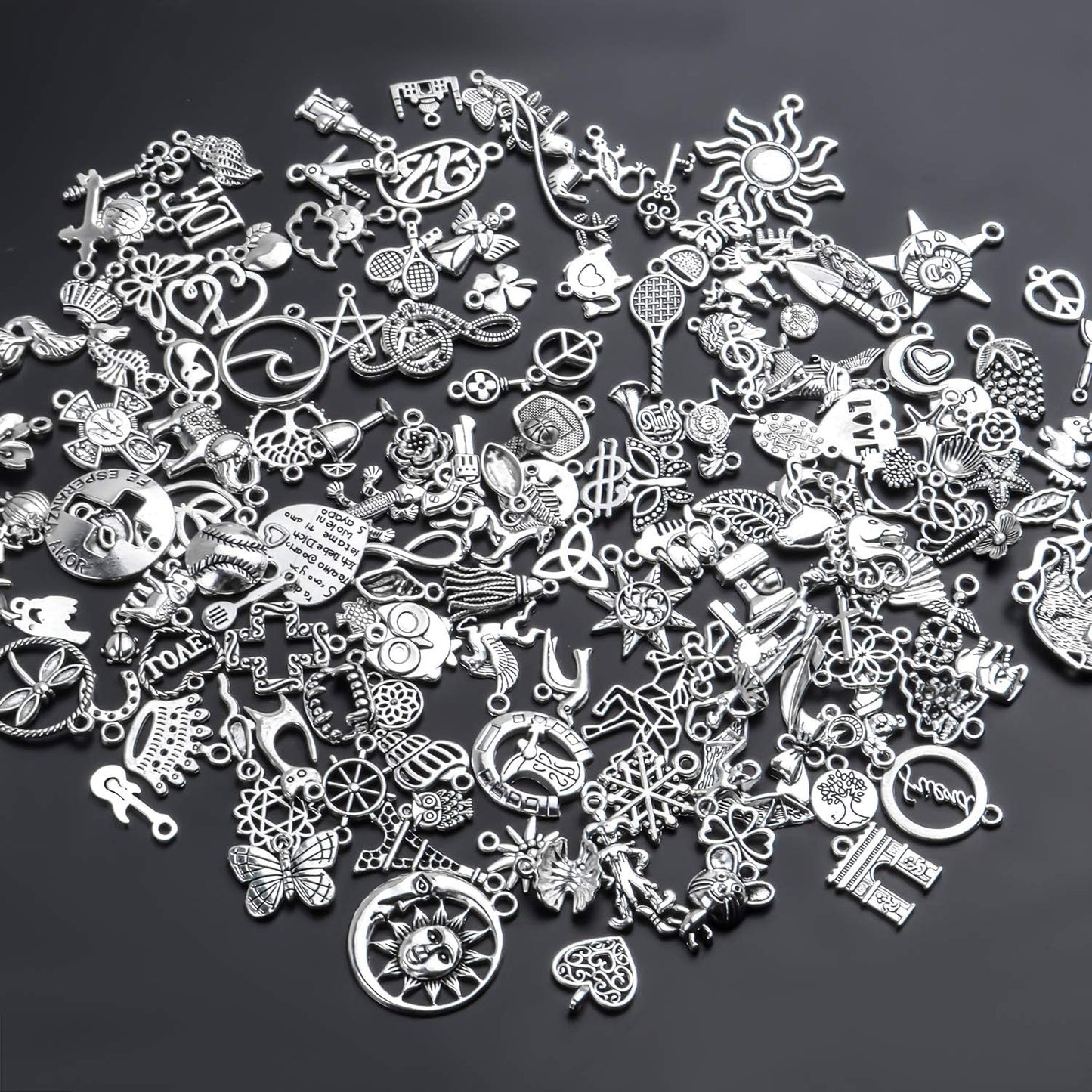 Vintage Charms Bulk,300pcs Mixed Antique Charms Tibetan Silver Pendants for Necklace Bracelet Jewelry Making and Crafting