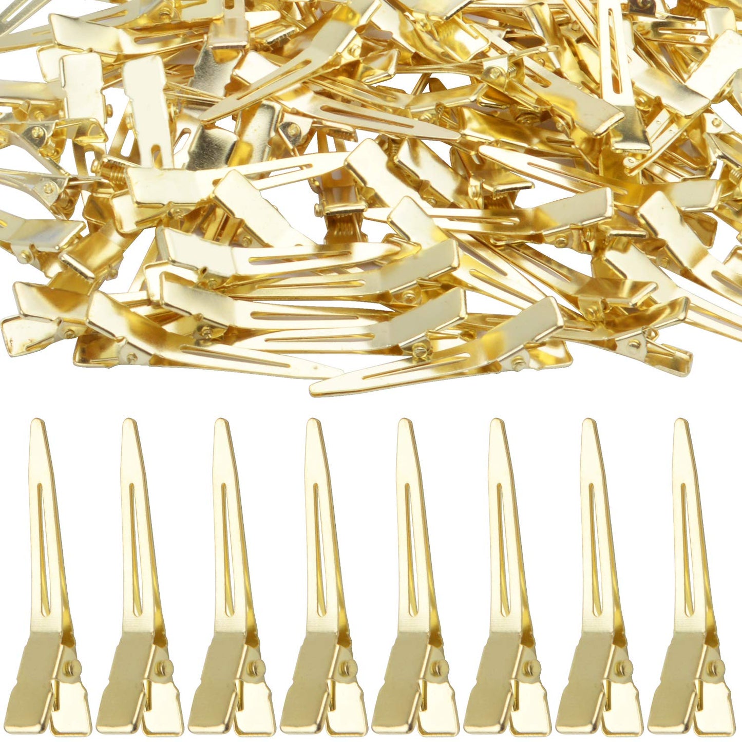 Hair Clips, 100pcs 4.5cm Single Prong Clips Gold Curl Pins Duckbill Section Clips for Hair Extensions Styling Crafting