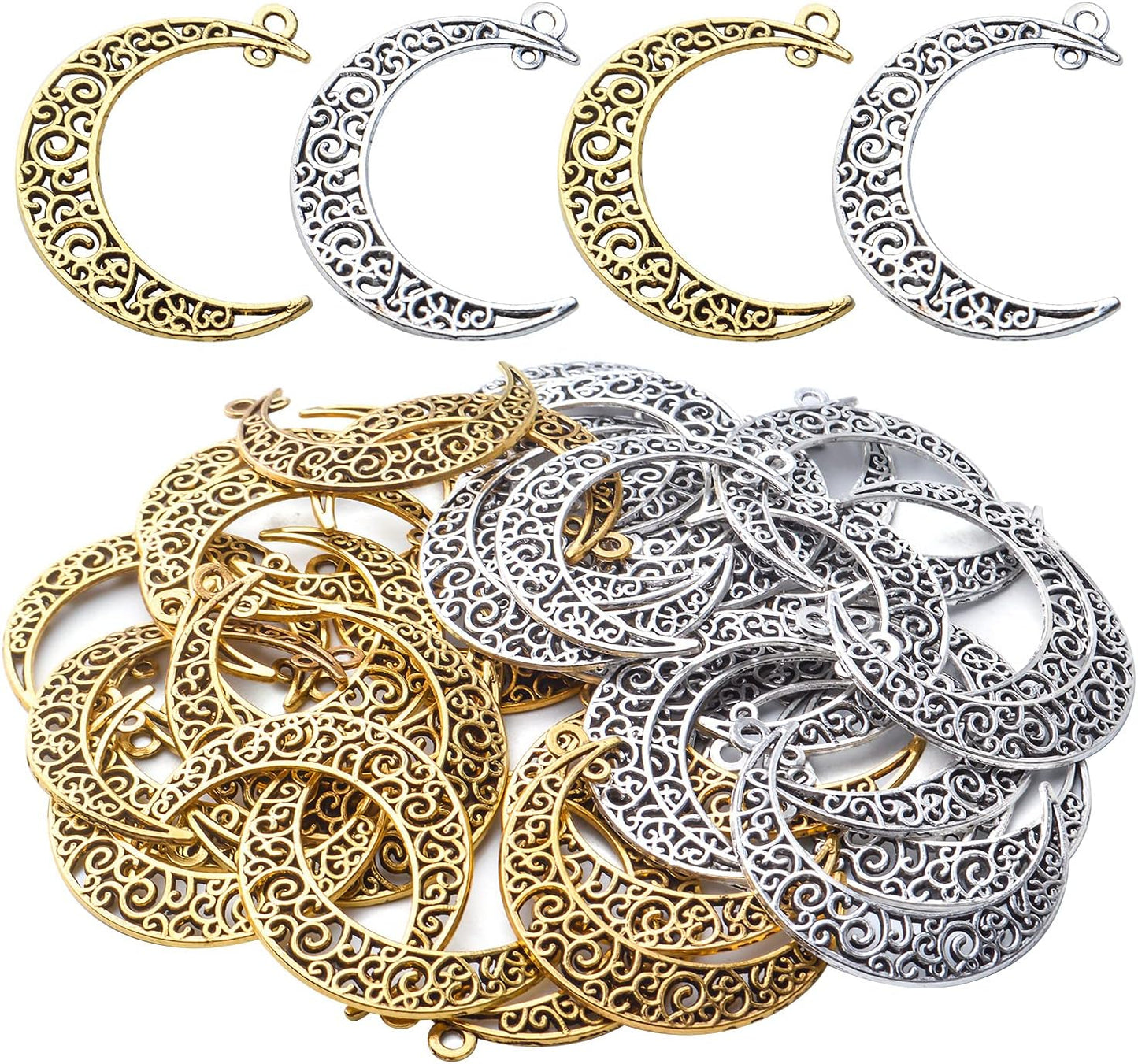 40pcs Hollow Moon Charms Crescent Moon Pendants Celestial Charms Crafts Supplies for DIY Bracelet Necklace Jewelry Making Accessory