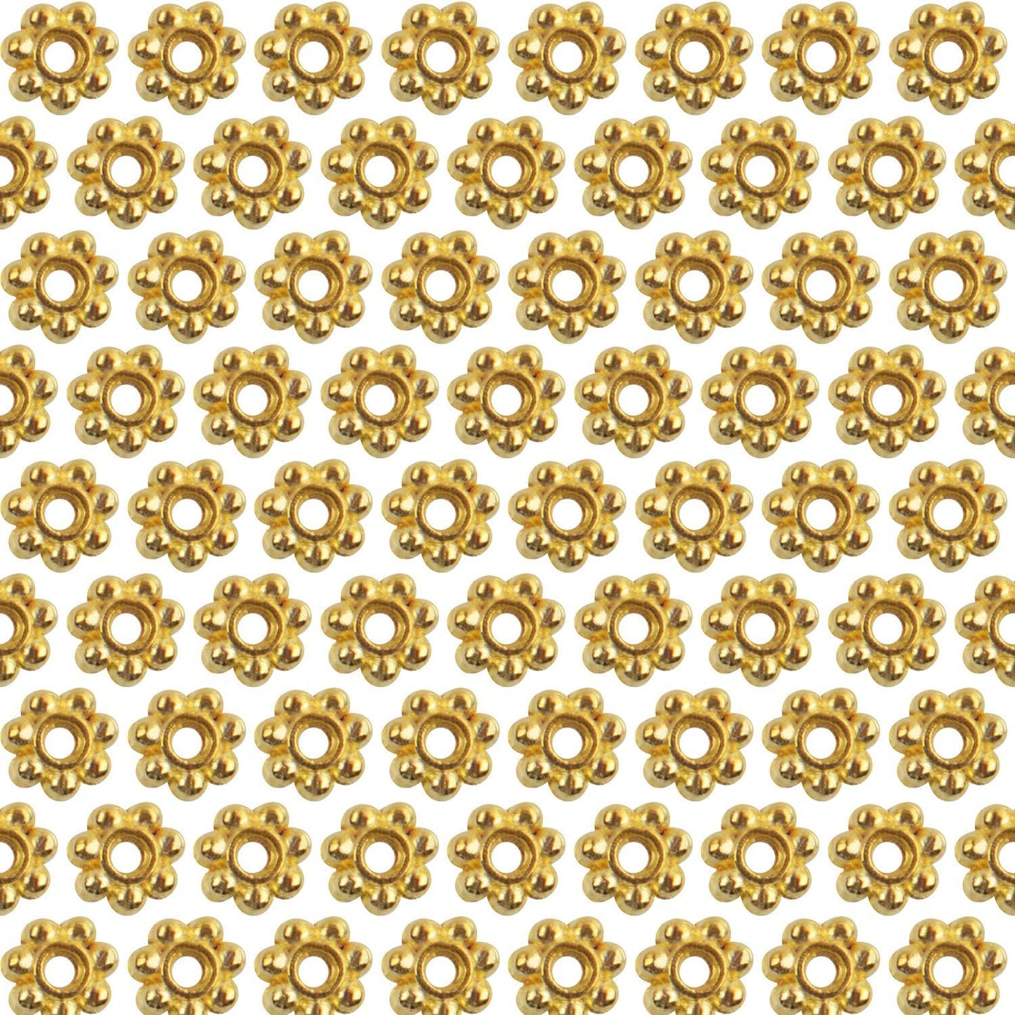 BronaGrand 500pcs Metal Daisy Spacer Beads 4mm for DIY Jewelry Making (Gold)