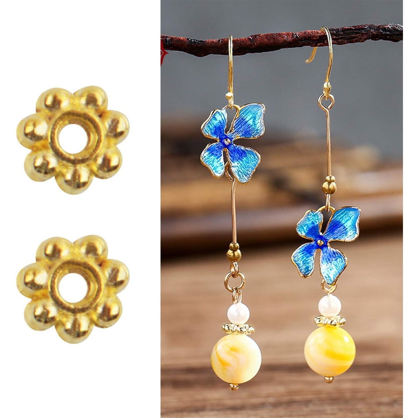 BronaGrand 500pcs Metal Daisy Spacer Beads 4mm for DIY Jewelry Making (Gold)