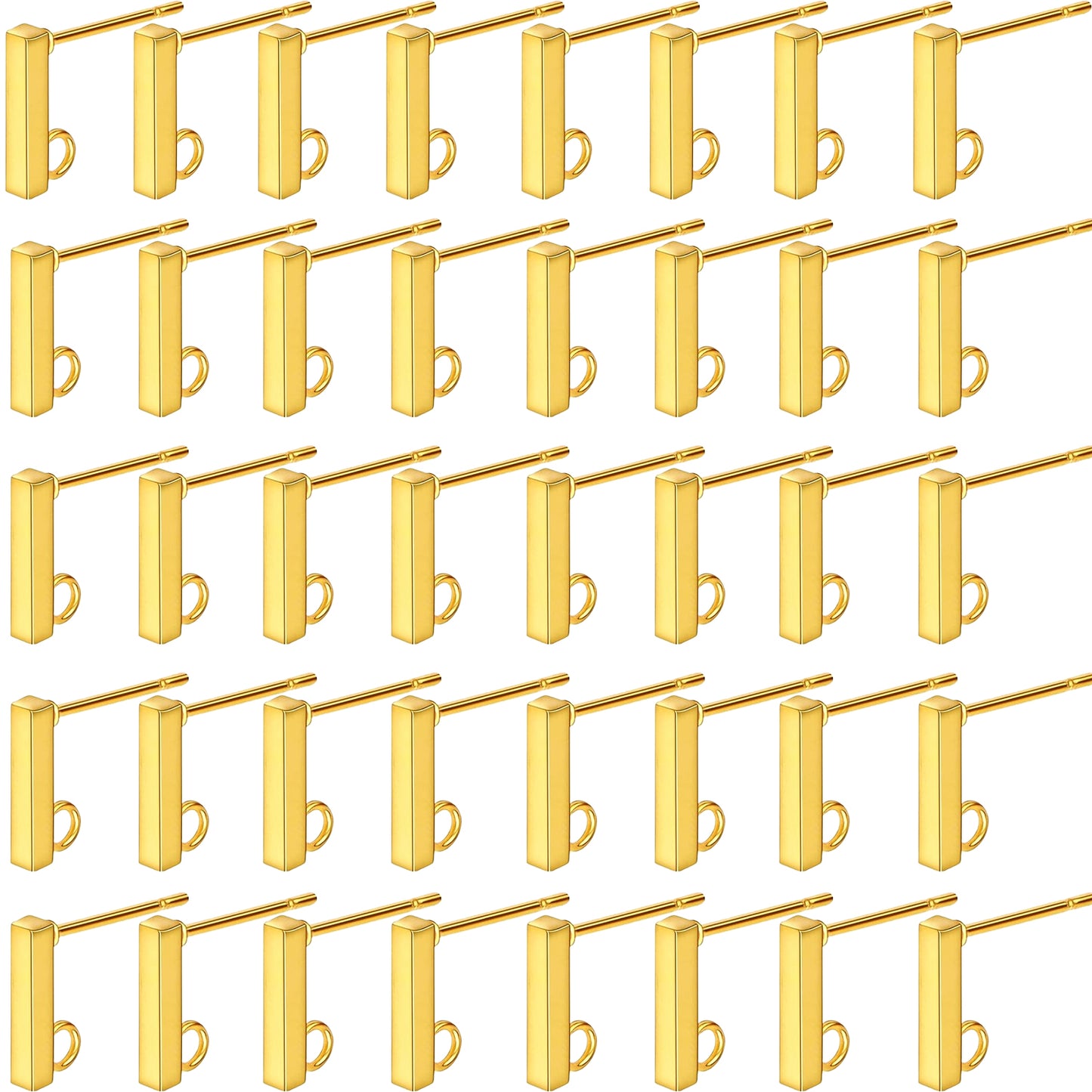 40pcs Stainless Steel Rectangle Earring Studs Hypoallergenic Bar Line Stick Earrings with Loop and 40pcs Clear Silicone Earring Backs for DIY Jewelry Making, 2 Sizes