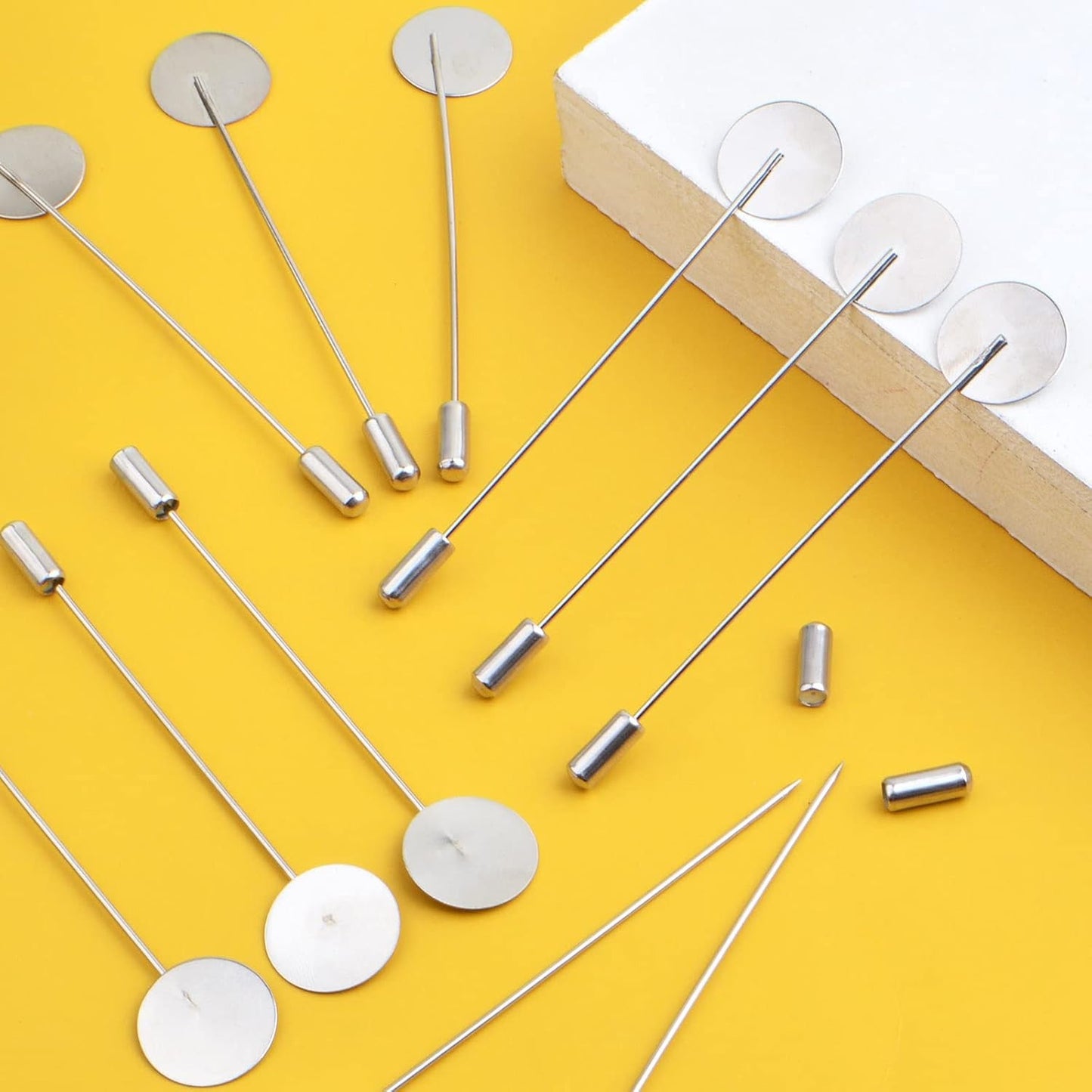 30pcs Round Tray Lapel Stick Pins Stainless Steel Tray Lapel Pin Blank Stick Brooch Pins DIY Costume Jewelry Accessories with a Box for Men Women Suit Tie Hat Scarf Badge