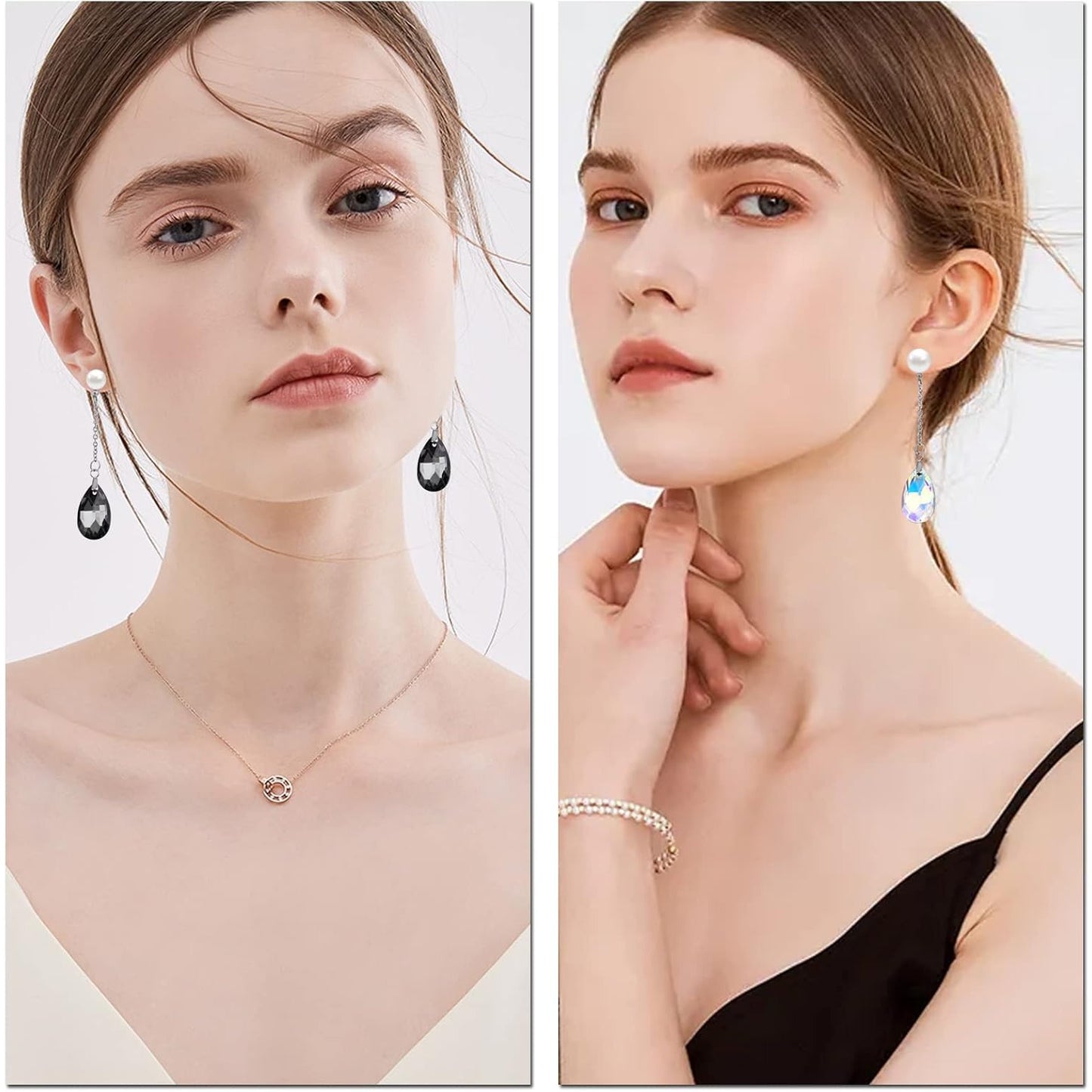 6pcs Stainless Steel Pearl Earring Studs Hypoallergenic Ear Posts with Loop and Pinch Clasp Chains, and 20pcs Clear Earring Backs for DIY Dangle Earring Jewelry Making, 3 Sizes