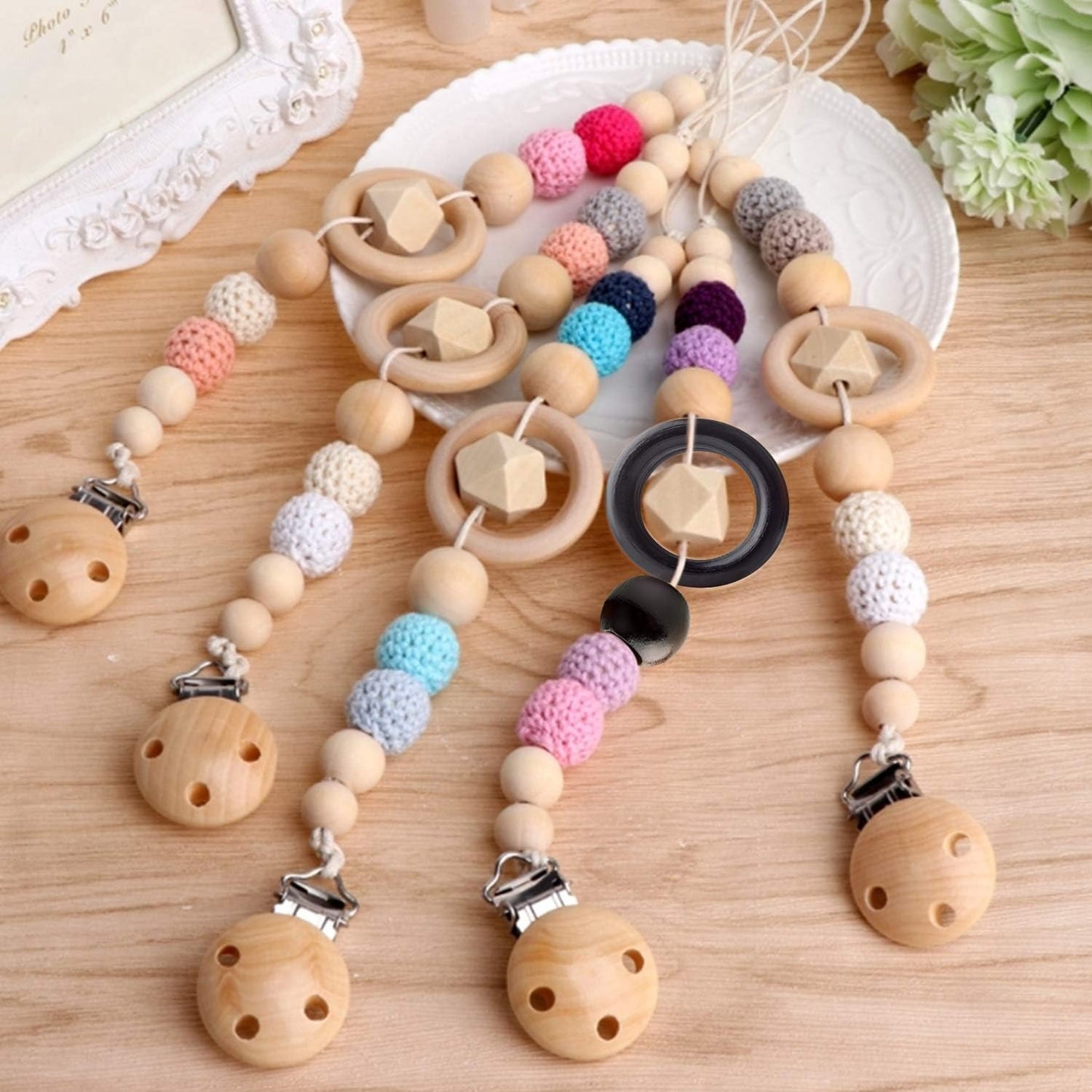 20Pcs Natural Wood Rings Wooden Hoop with 50Pcs Unfinished Wood Beads Wooden Loose Beads for DIY Pendant Connectors Jewelry Making Macrame Wall Hanging Craft