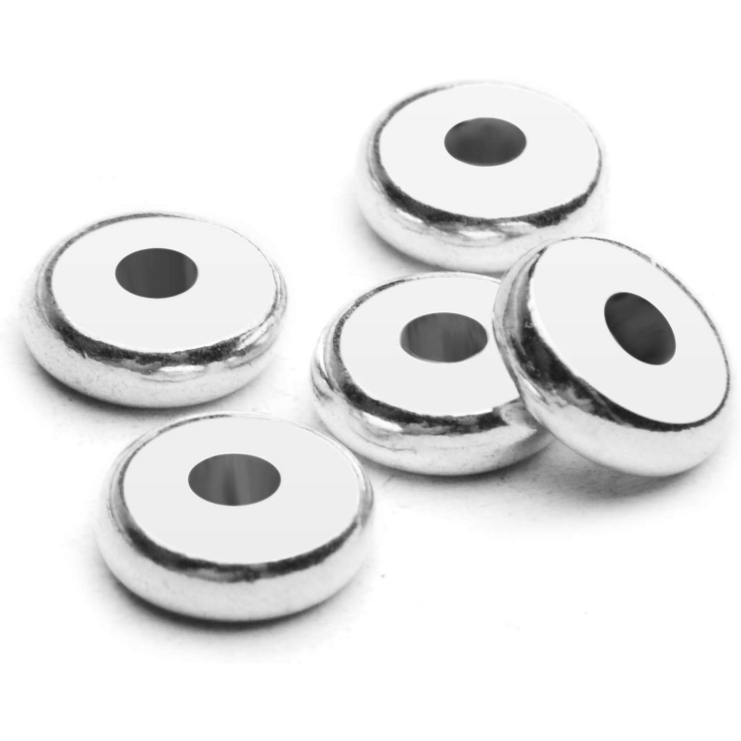 200pcs 8mm Flat Round Rondelle Spacer Beads Disc Spacers Loose Beads Jewelry Metal Spacers for DIY Bracelet Necklace Crafts, Silver