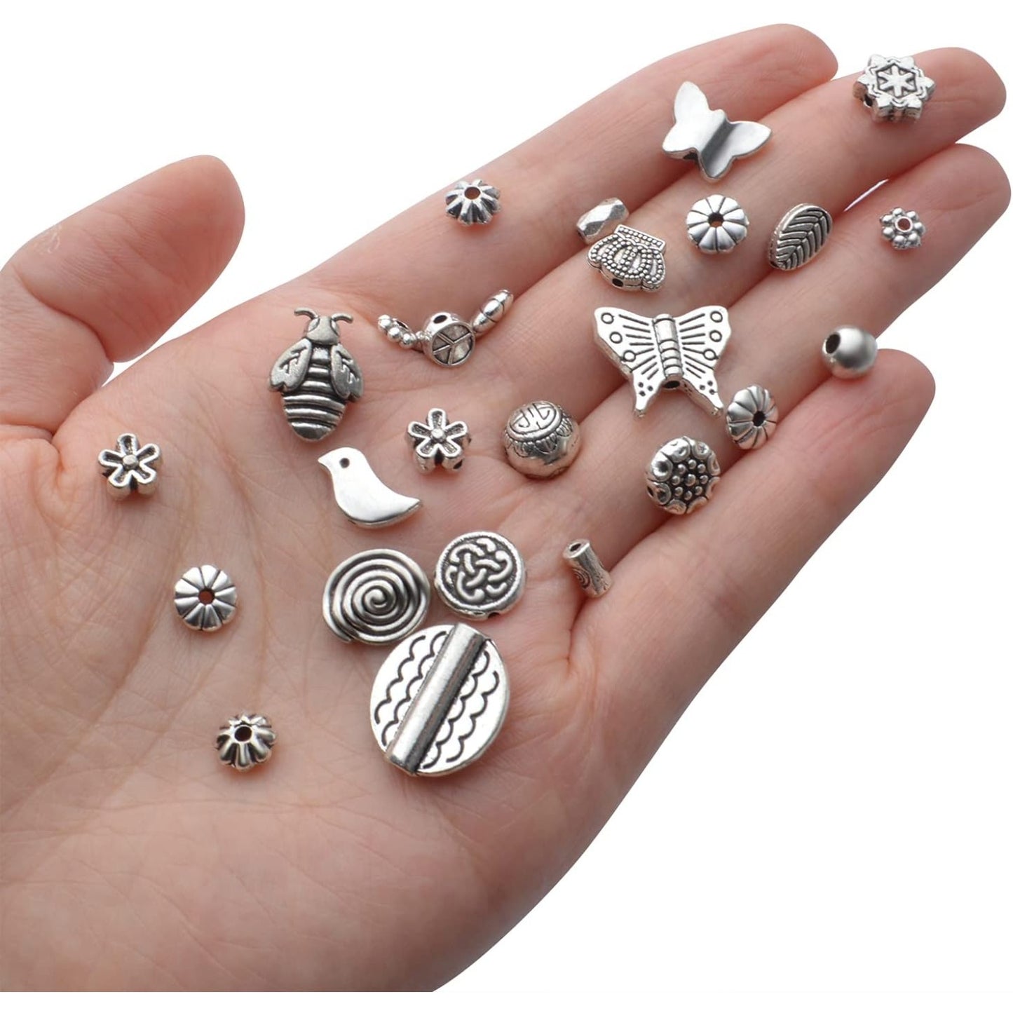 100g Antique Silver Spacer Beads Tibetan Alloy Ball Leaf Butterfly Flower Animal Spacers Loose Beads Spacer Charm Beads Craft Supplies for DIY European Bracelet Necklace Jewelry Making