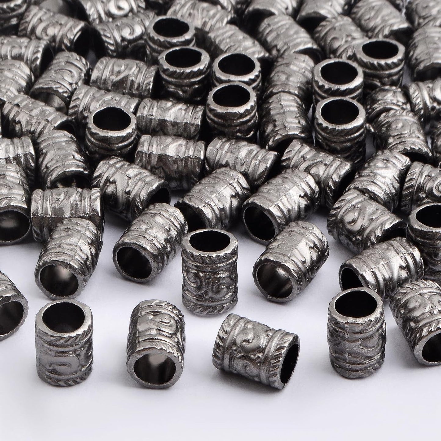 100pcs Large Hole Spacer Beads Alloy Column Loose Beads Gun Black Filigree Pattern Barrel Tube Beads Accessories for DIY European Charms Bracelet Jewelry Making, Hole: 5 mm