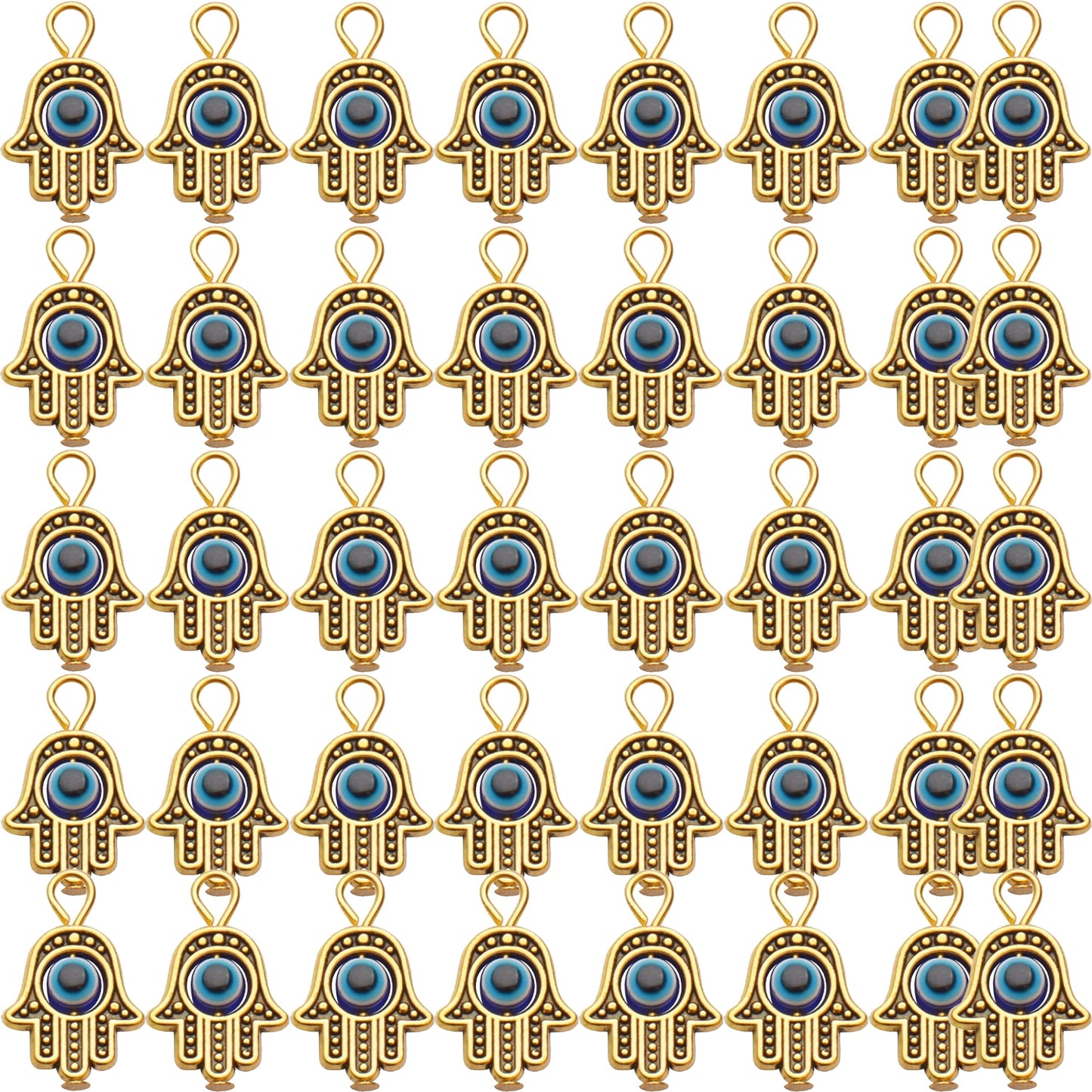 Hamsa Hand Beads Charms, 40pcs Antique Blue Evil Eye Beads Fashion Connectors Pendants Fatima Symbol Charms for DIY Necklace Bracelet Jewelry Making