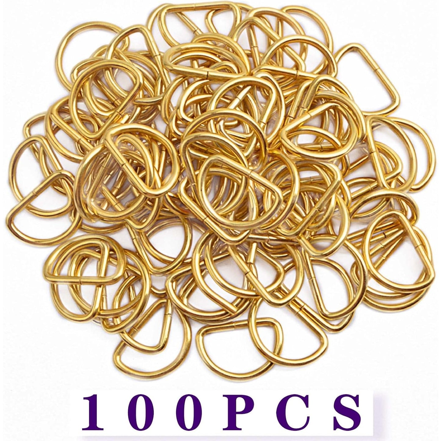 100pcs Metal Semi-Circular D Rings Multipurpose Half Round D Rings Loop Webbing Buckle Hardware Accessories for DIY Crafts Bags Clothing Backpack Belt Sewing, Golden