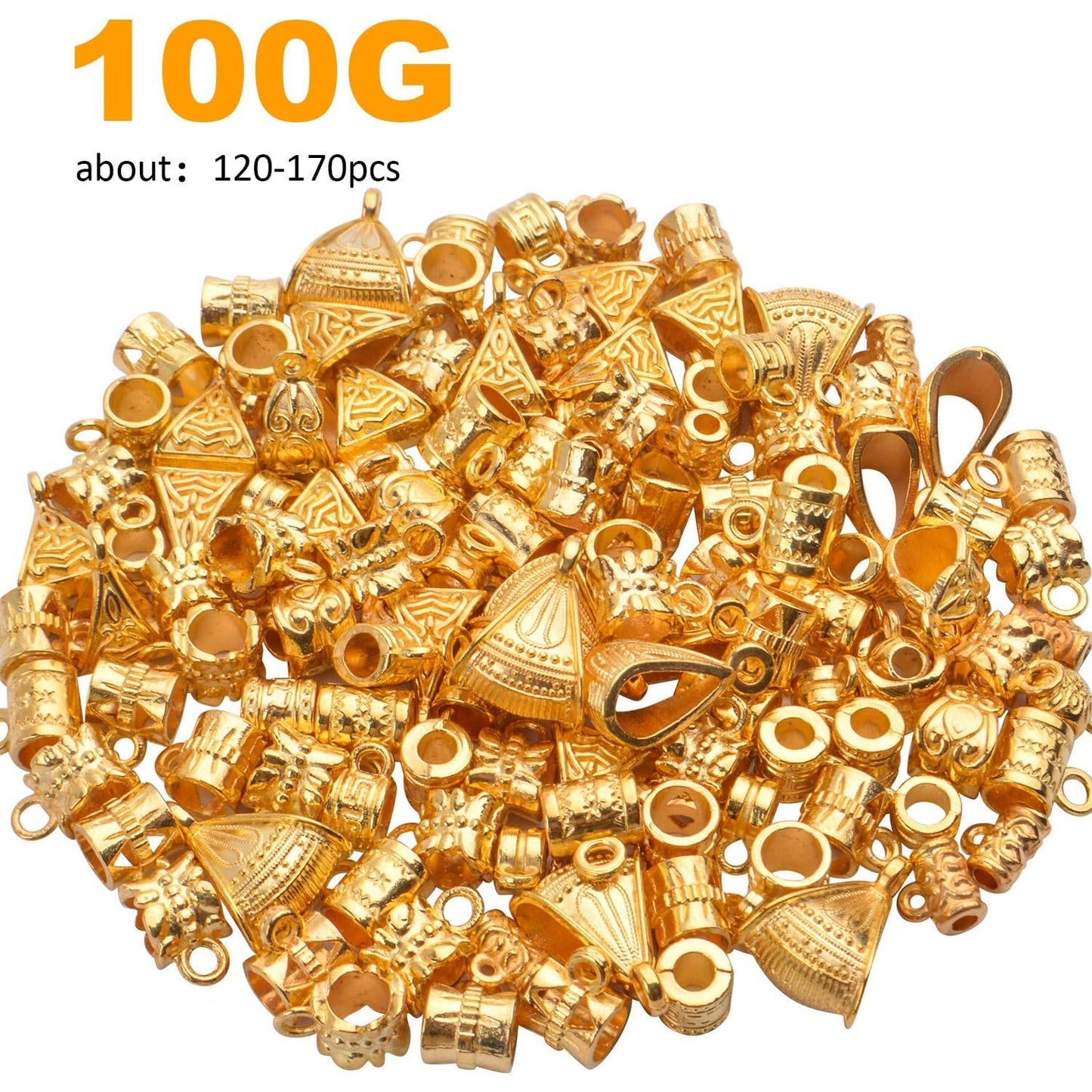 100g (About 120-170pcs) Mixed Gold Bail Beads,Spacer Bead,Bail Tube Beads,Bracelet Charms,Necklace Pendants for Jewelry and Craft Making