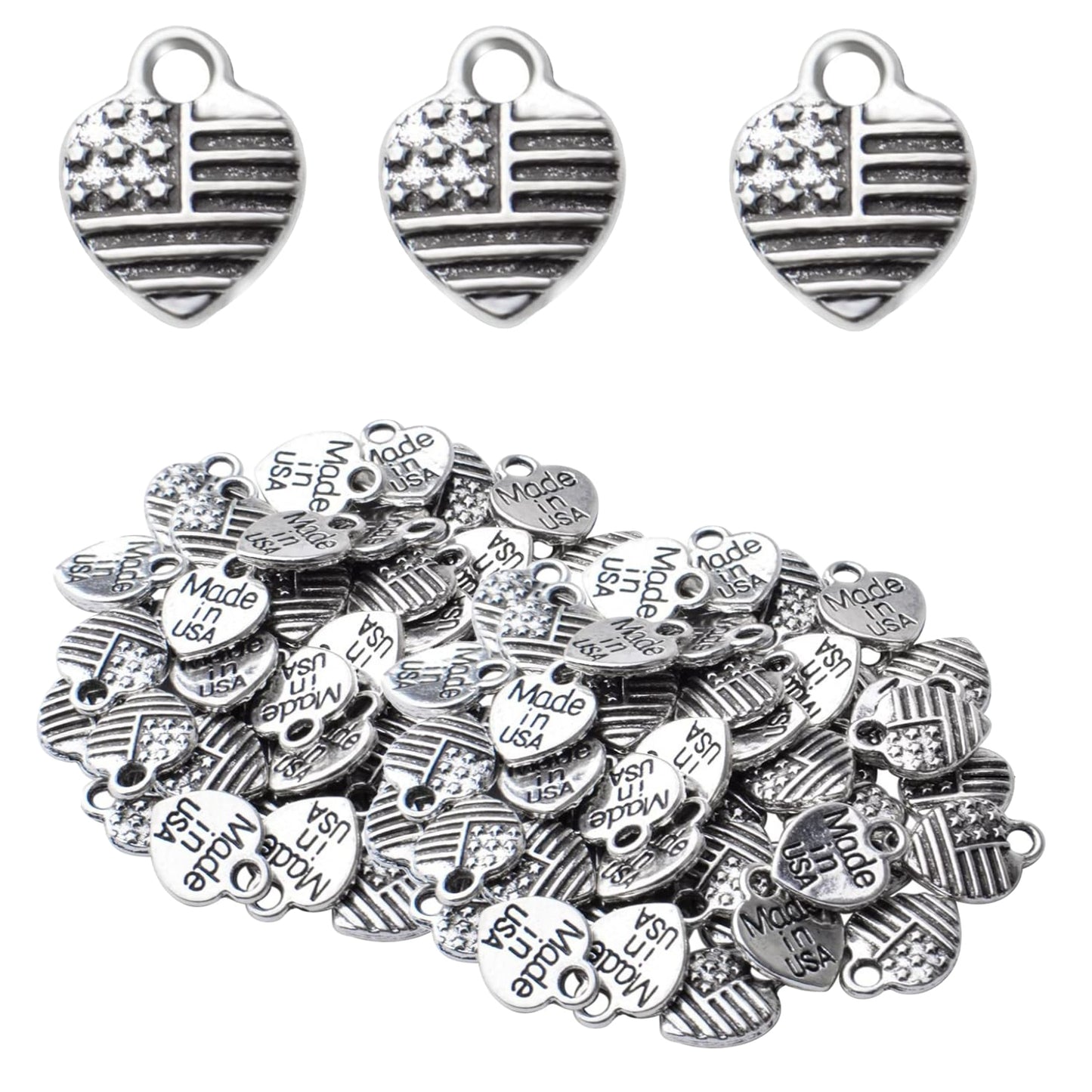 100pcs Heart Shaped Charms Alloy American Flag Charm Pendant Heart Flag Charms Pendants for Necklace Bracelet Jewelry Making DIY Crafting,Antique Gold and Antique Silver