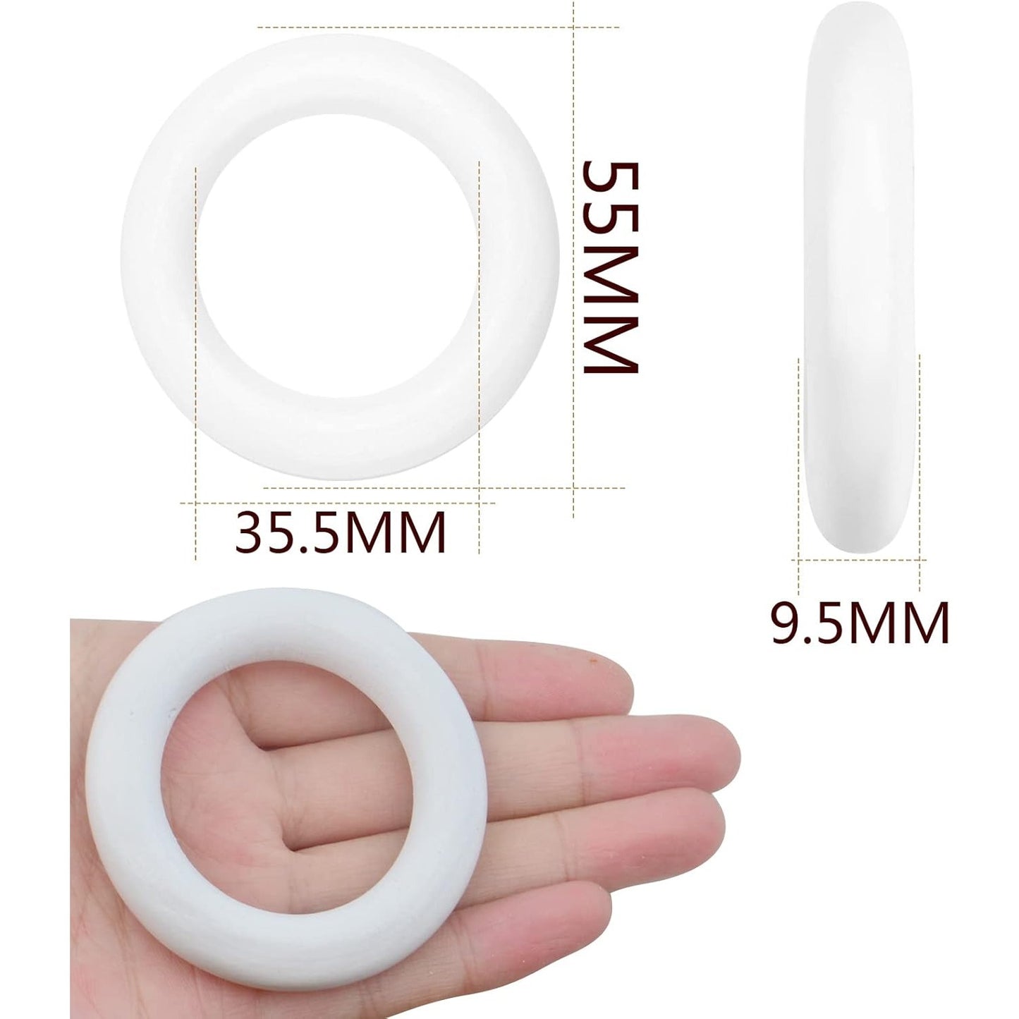 20 Pieces 55 mm Wooden Rings Natural Wood Rings Smooth Circles for DIY Craft Pendant Connectors Jewelry Making Accessories, White