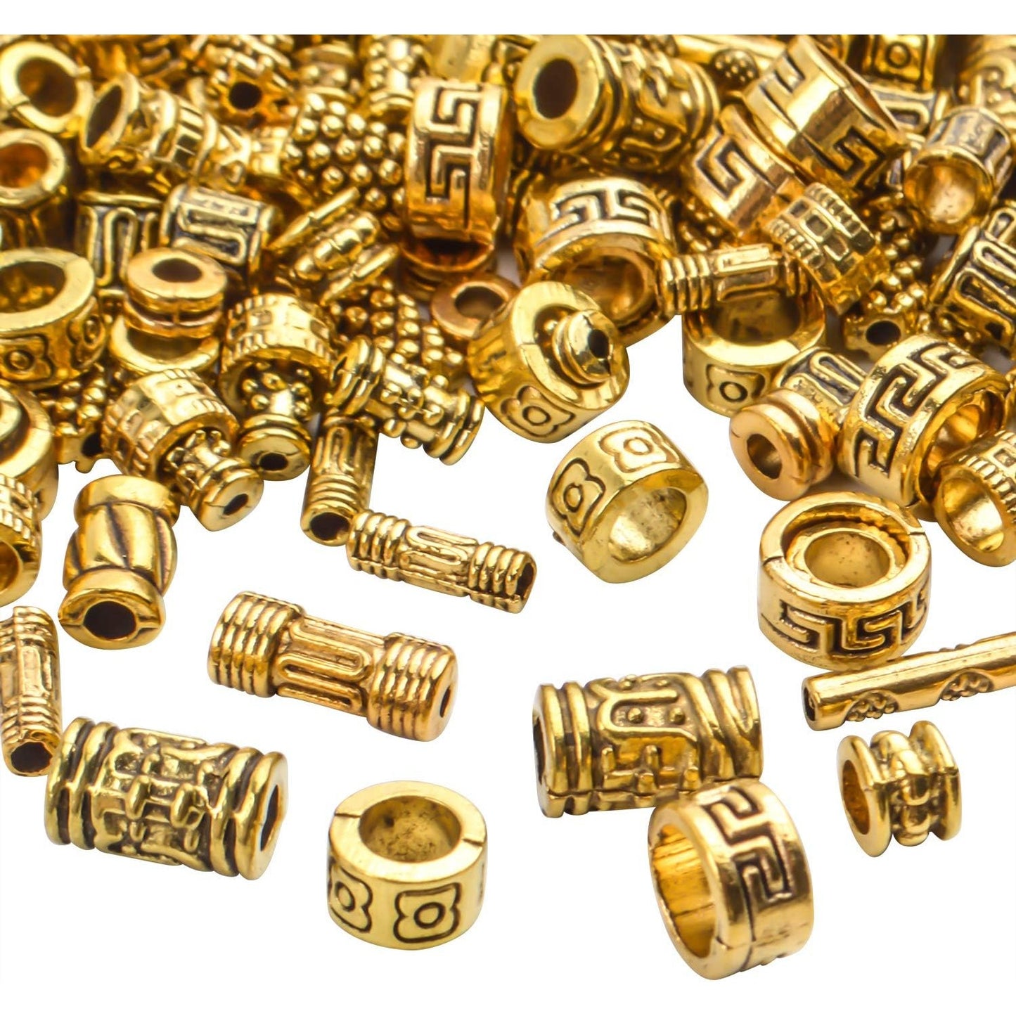 BronaGrand 100g (About 220-300pcs) Antique Gold Column Spacer Beads Bracelet Charms Necklace Pendants Jewelry Findings Accessories for Bracelet Necklace Jewelry Making